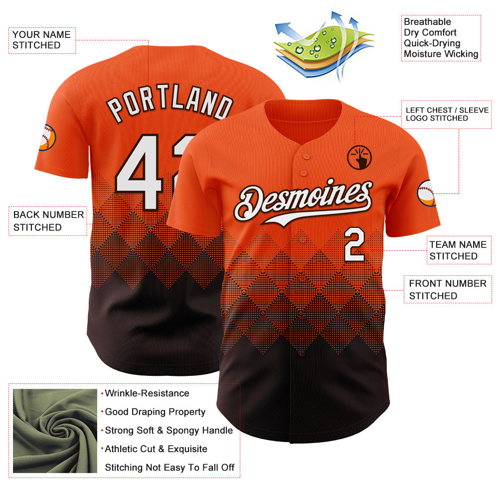 Custom Orange White-Brown 3D Gradient Square Shape Authentic Baseball Jersey baseball jersey product view 3
