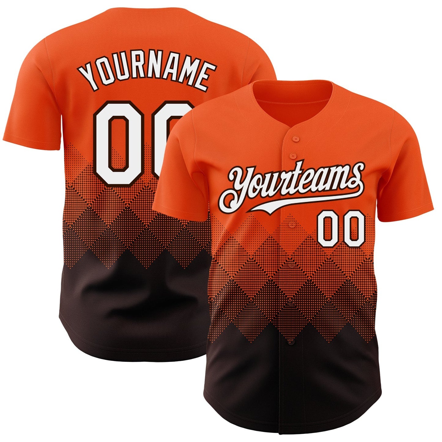 Custom Orange White-Brown 3D Gradient Square Shape Authentic Baseball Jersey baseball jersey product view 1