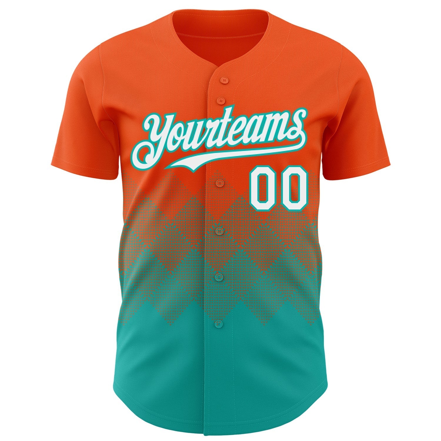 Custom Orange White-Aqua 3D Gradient Square Shape Authentic Baseball Jersey baseball jersey product view 2