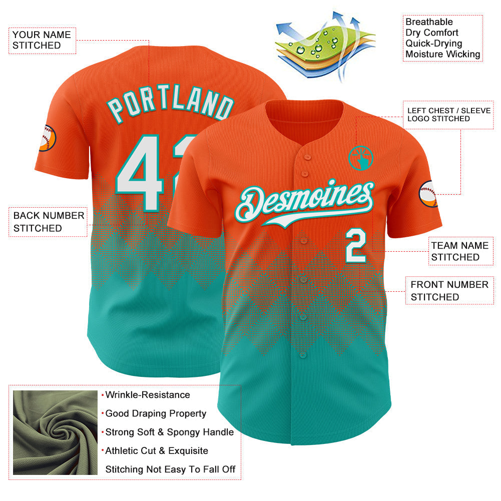 Custom Orange White-Aqua 3D Gradient Square Shape Authentic Baseball Jersey baseball jersey product view 3