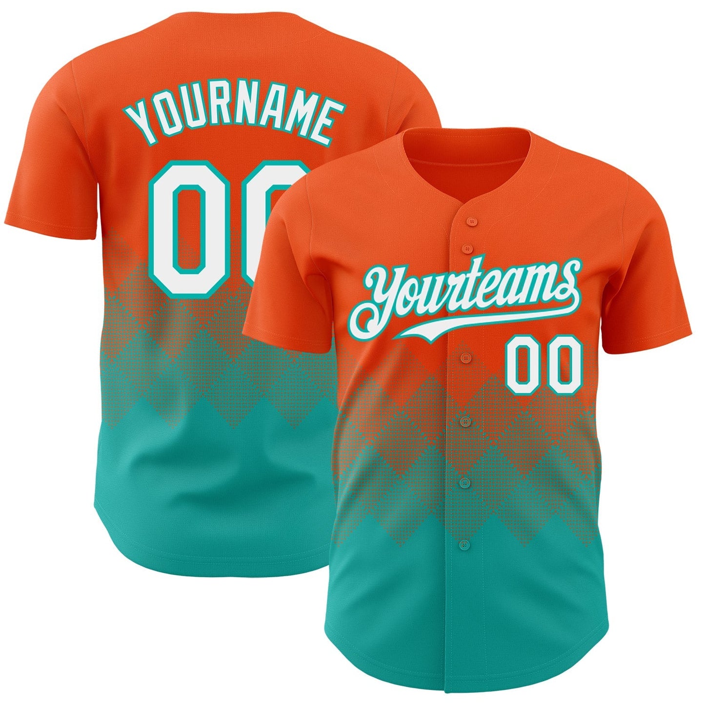 Custom Orange White-Aqua 3D Gradient Square Shape Authentic Baseball Jersey baseball jersey product view 1