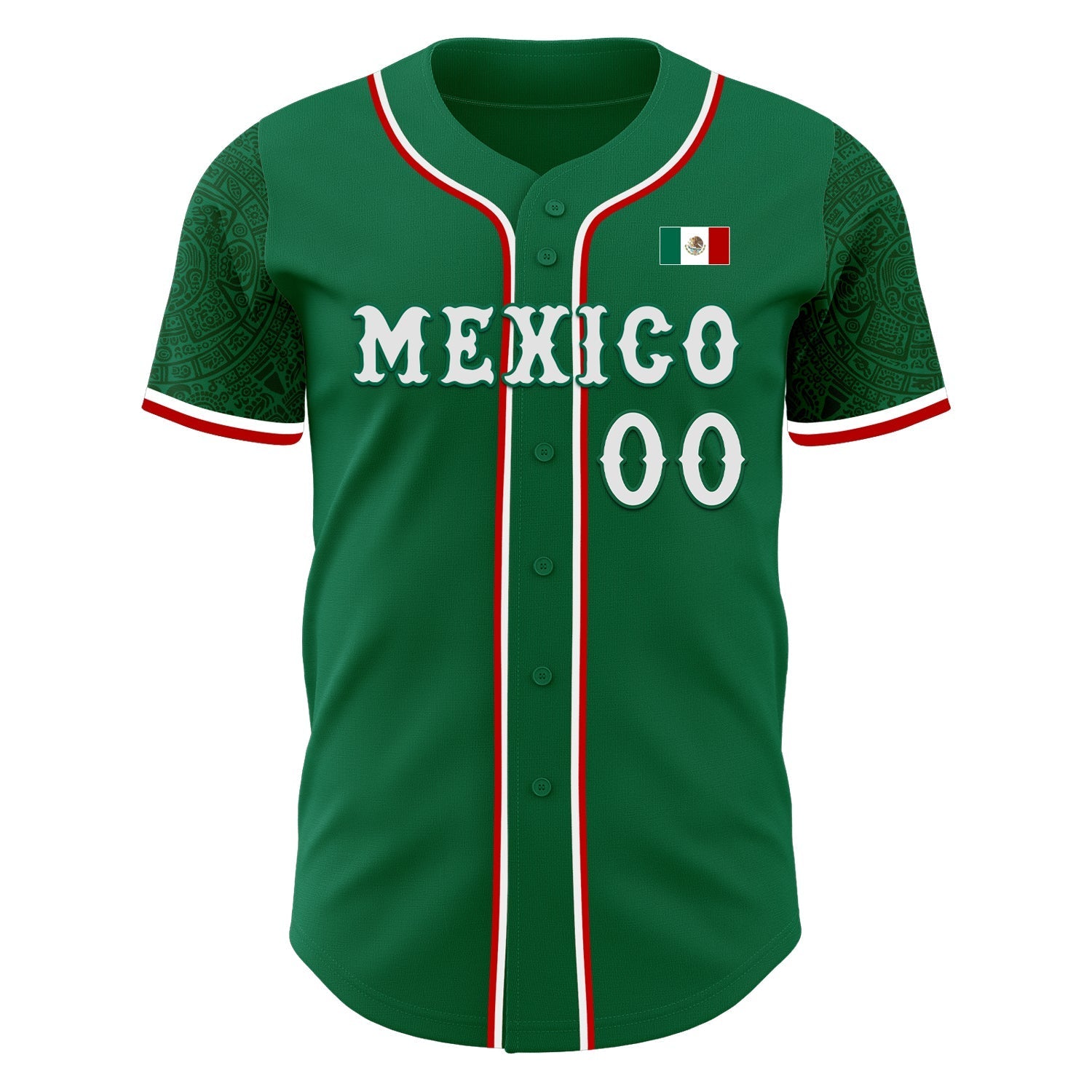 Custom Kelly Green White-Red 3D Mexico Mexican Flag Authentic Baseball Jersey baseball jersey product view 2