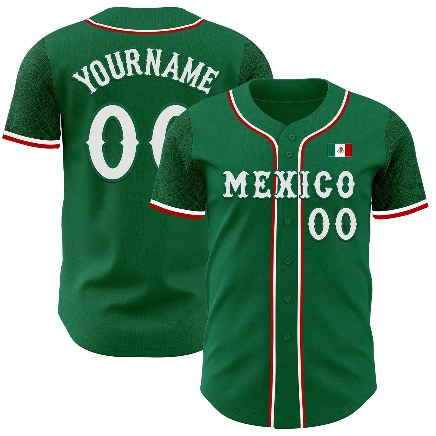 Custom Kelly Green White-Red 3D Mexico Mexican Flag Authentic Baseball Jersey baseball jersey product view 1