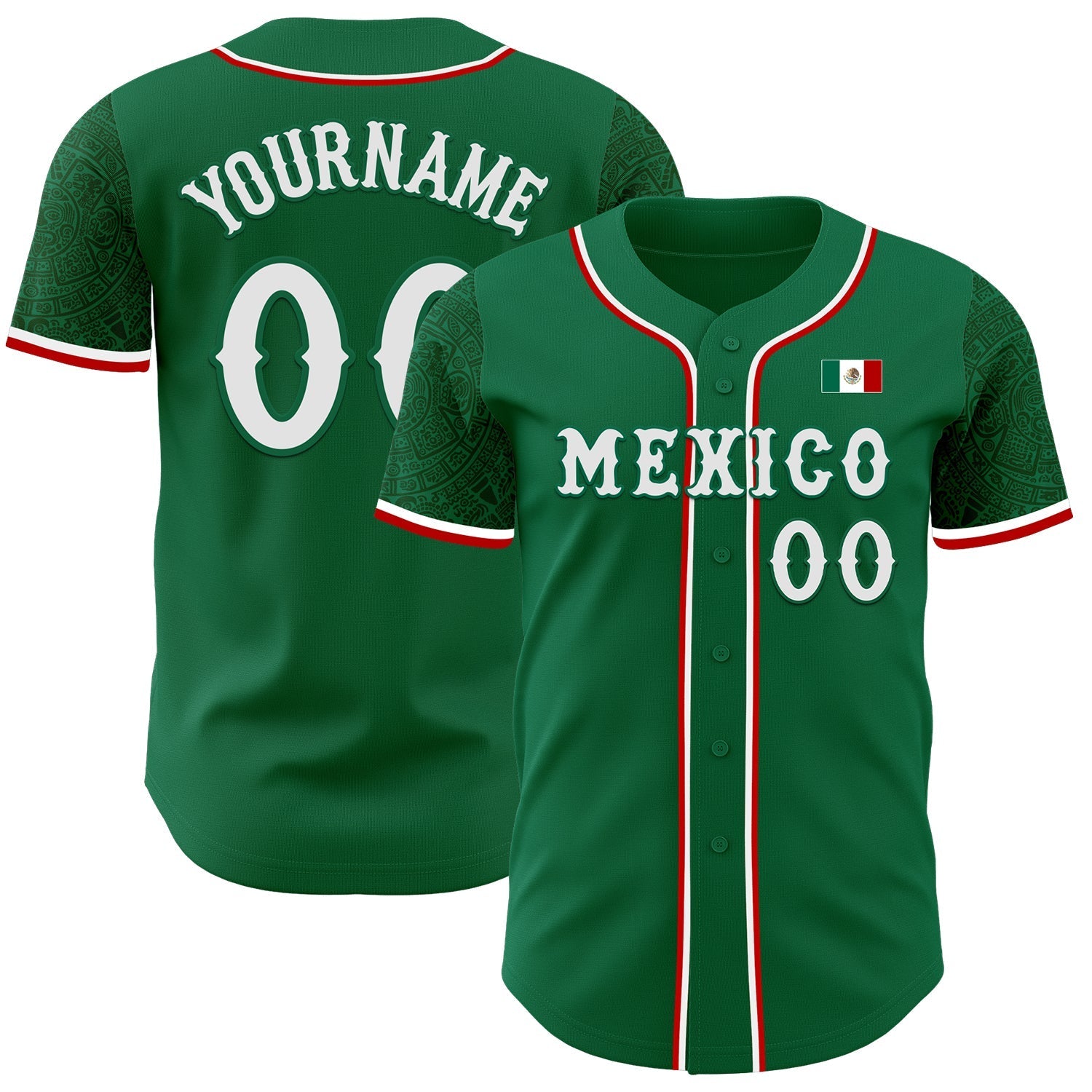 Custom Kelly Green White-Red 3D Mexico Mexican Flag Authentic Baseball Jersey baseball jersey product view 1