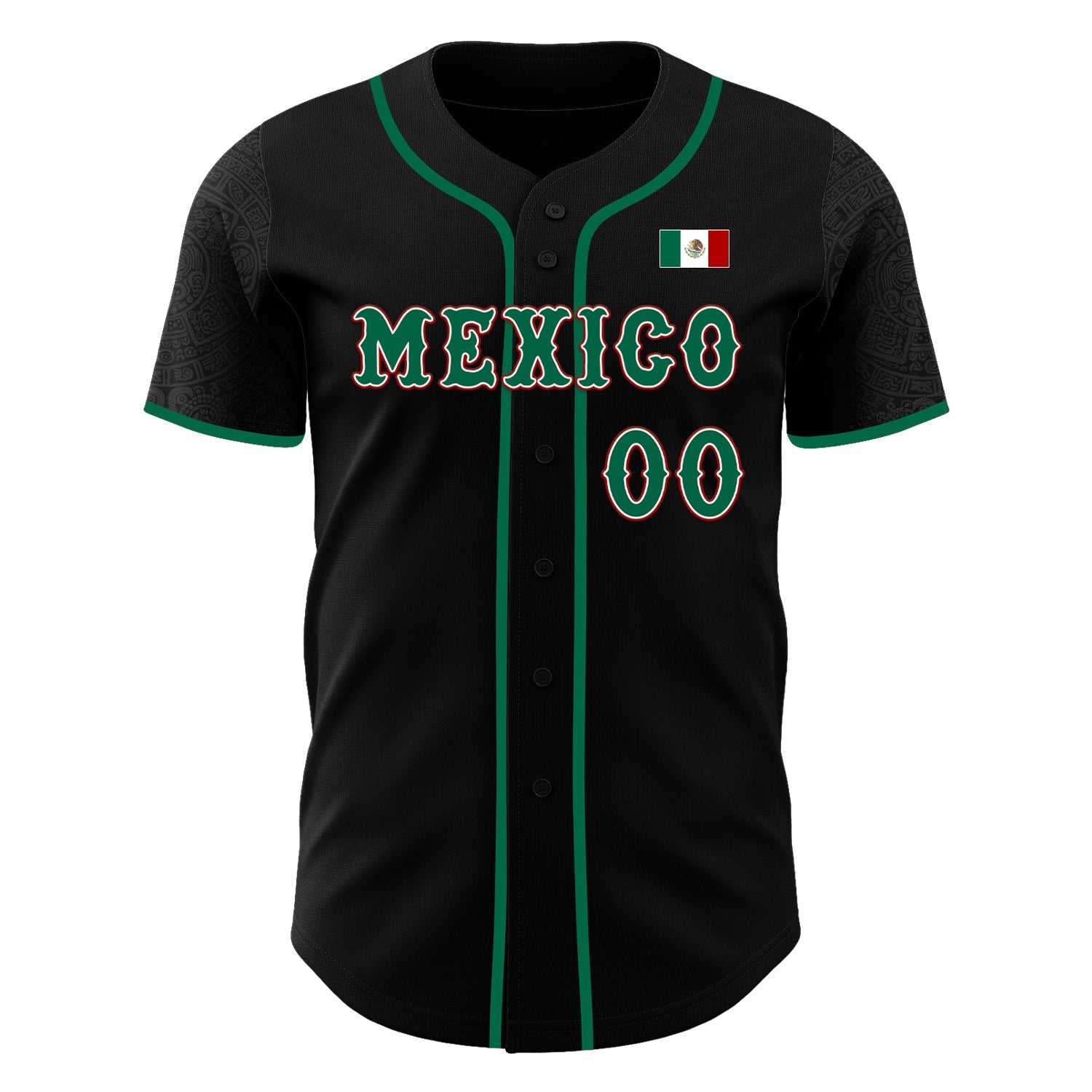 Custom Black Kelly Green White-Red 3D Mexico Mexican Flag Authentic Baseball Jersey baseball jersey product view 2