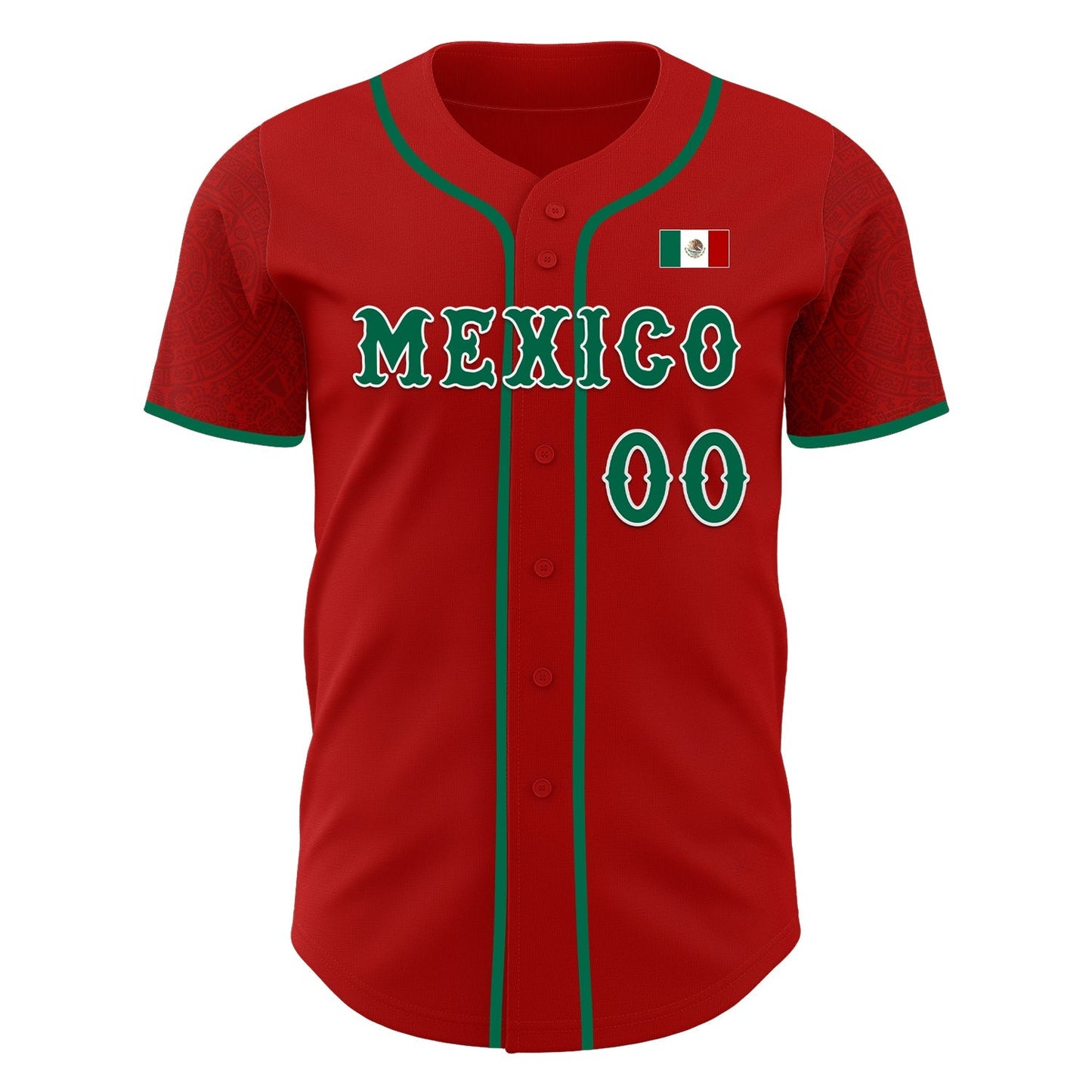 Custom Red Kelly Green-White 3D Mexico Mexican Flag Authentic Baseball Jersey baseball jersey product view 2