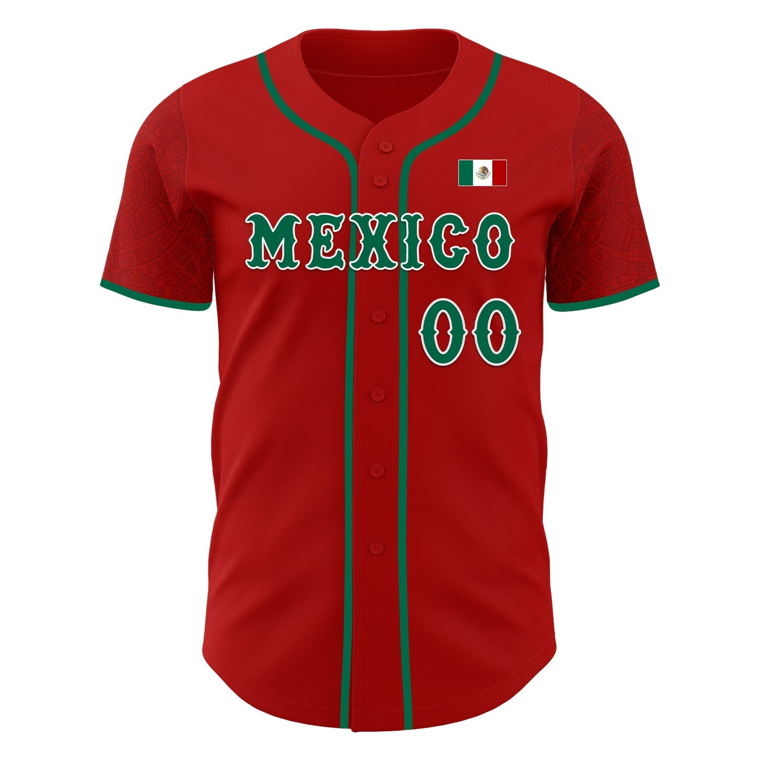 Custom Red Kelly Green-White 3D Mexico Mexican Flag Authentic Baseball Jersey baseball jersey product view 2