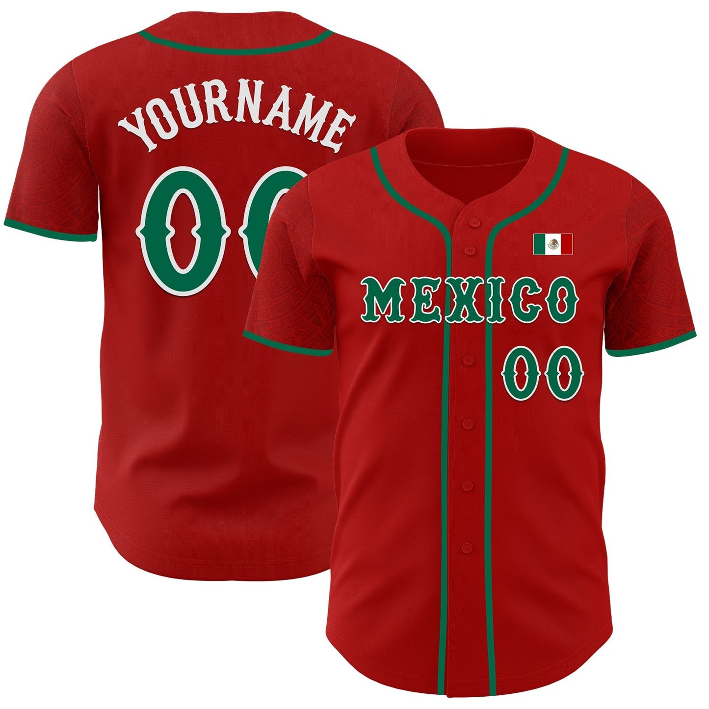 Custom Red Kelly Green-White 3D Mexico Mexican Flag Authentic Baseball Jersey baseball jersey product view 1