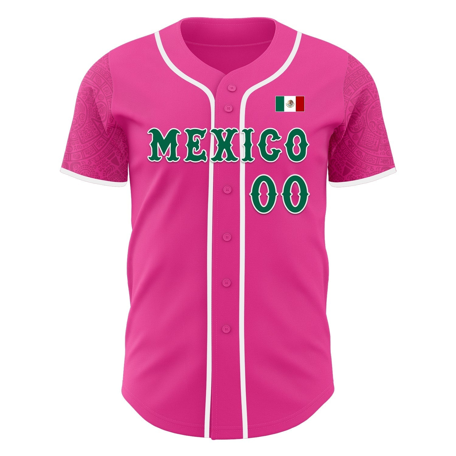 Custom Pink Kelly Green-White 3D Mexico Mexican Flag Authentic Baseball Jersey baseball jersey product view 2