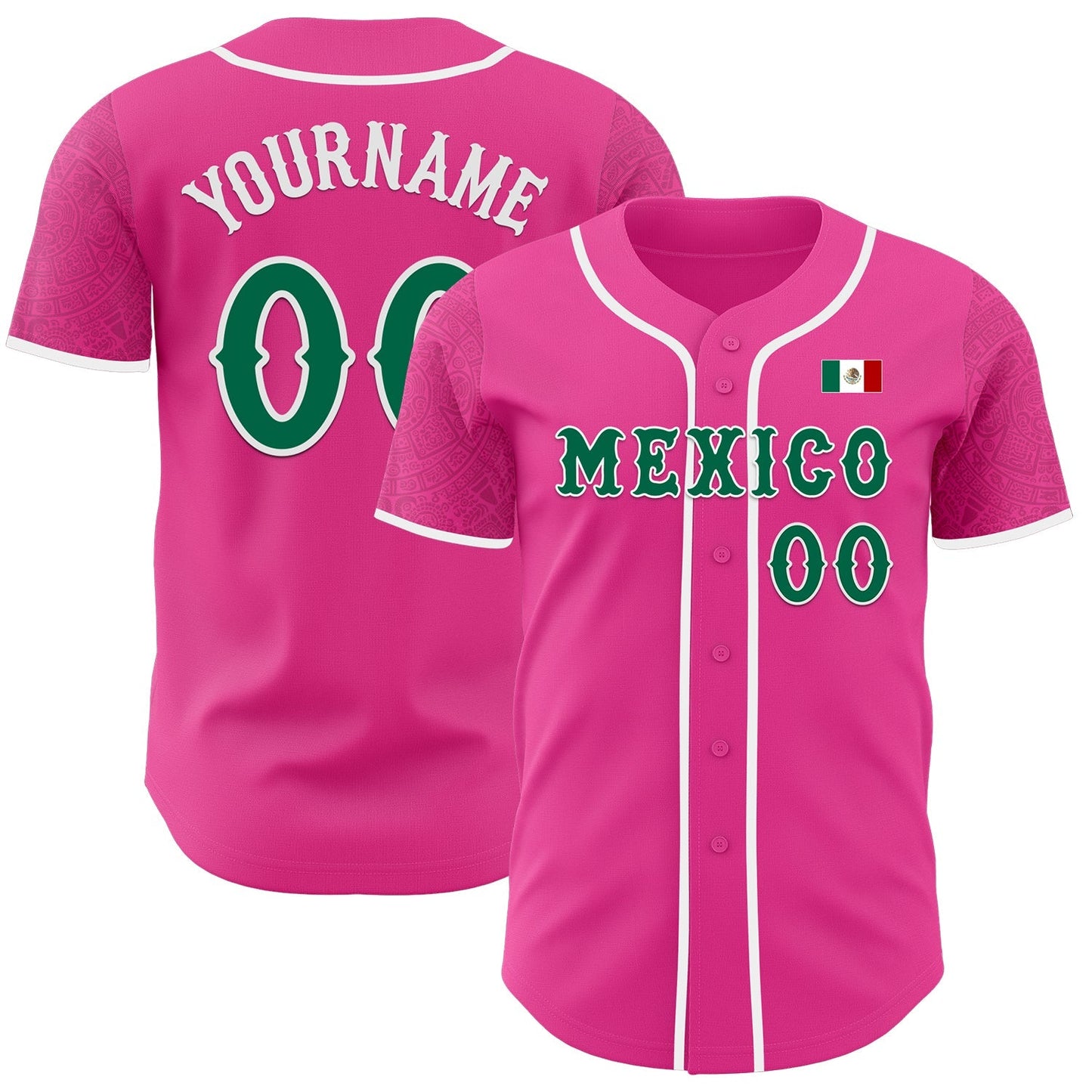 Custom Pink Kelly Green-White 3D Mexico Mexican Flag Authentic Baseball Jersey baseball jersey product view 1
