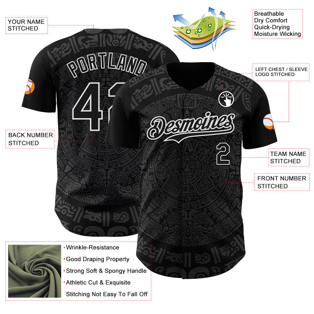 Custom Black Gray-White 3D Mexico Authentic Baseball Jersey baseball jersey product view 3