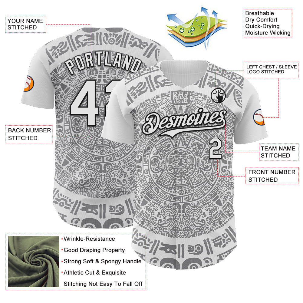 Custom White Gray-Black 3D Mexico Authentic Baseball Jersey baseball jersey product view 3