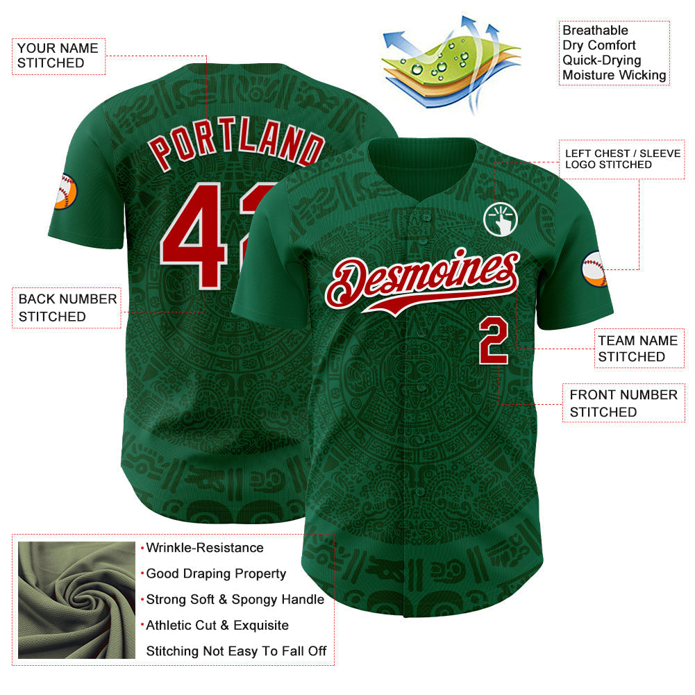 Custom Kelly Green Red Green-White 3D Mexico Authentic Baseball Jersey baseball jersey product view 3