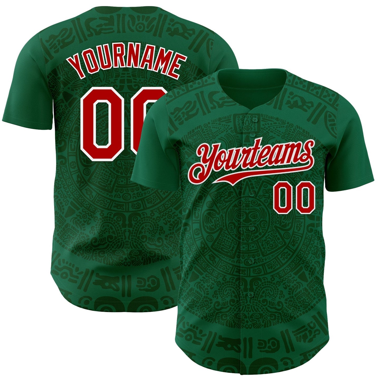 Custom Kelly Green Red Green-White 3D Mexico Authentic Baseball Jersey baseball jersey product view 1