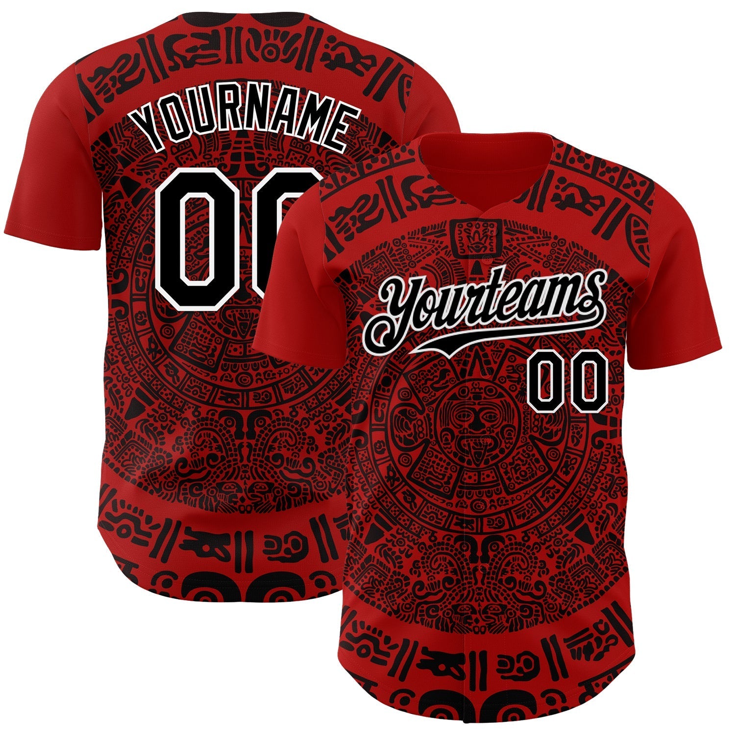 Custom Red Black-White 3D Mexico Authentic Baseball Jersey baseball jersey product view 1