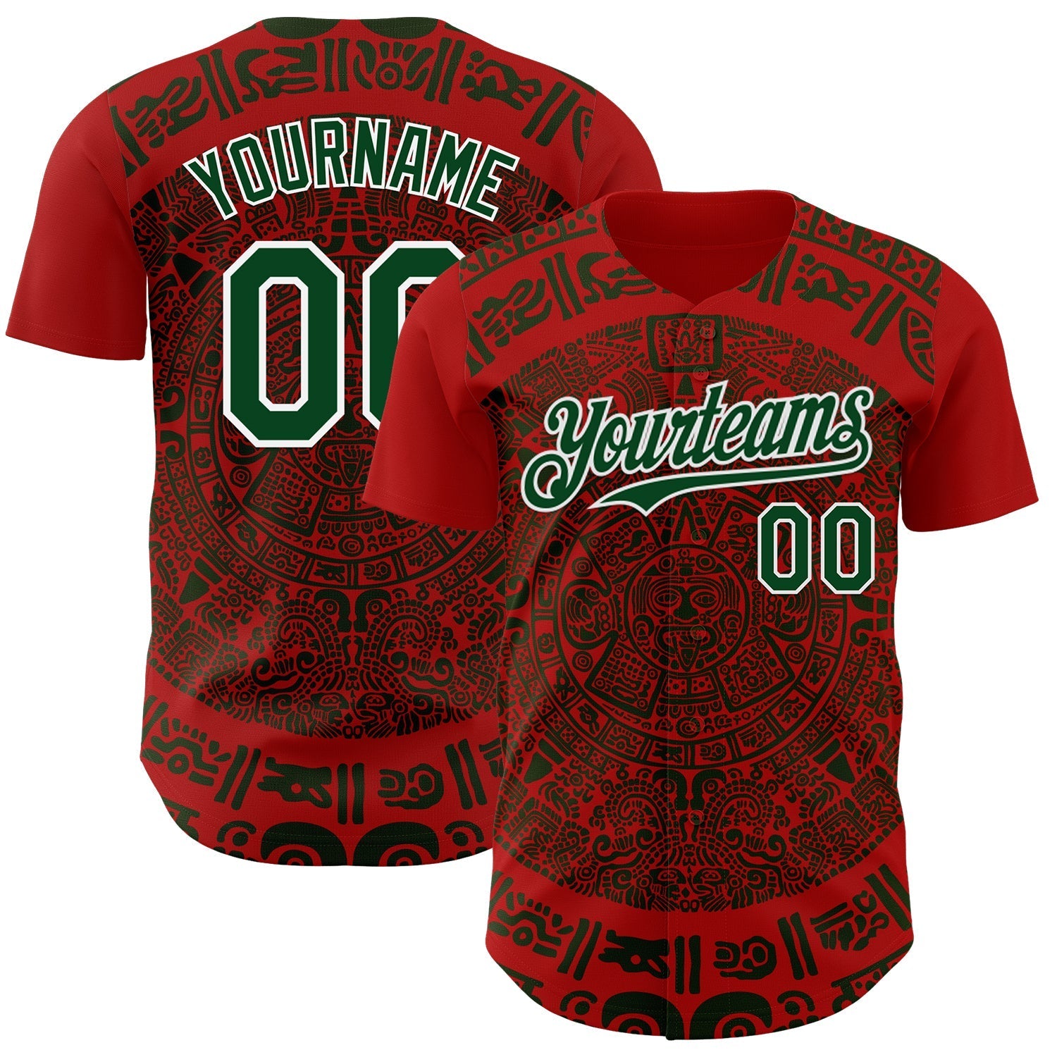 Custom Red Green-White 3D Mexico Authentic Baseball Jersey baseball jersey product view 1