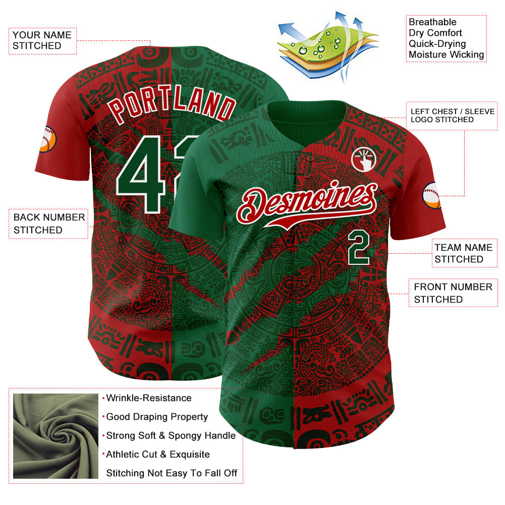 Custom Red Green Kelly Green-White 3D Mexico Scratch Authentic Baseball Jersey baseball jersey product view 3