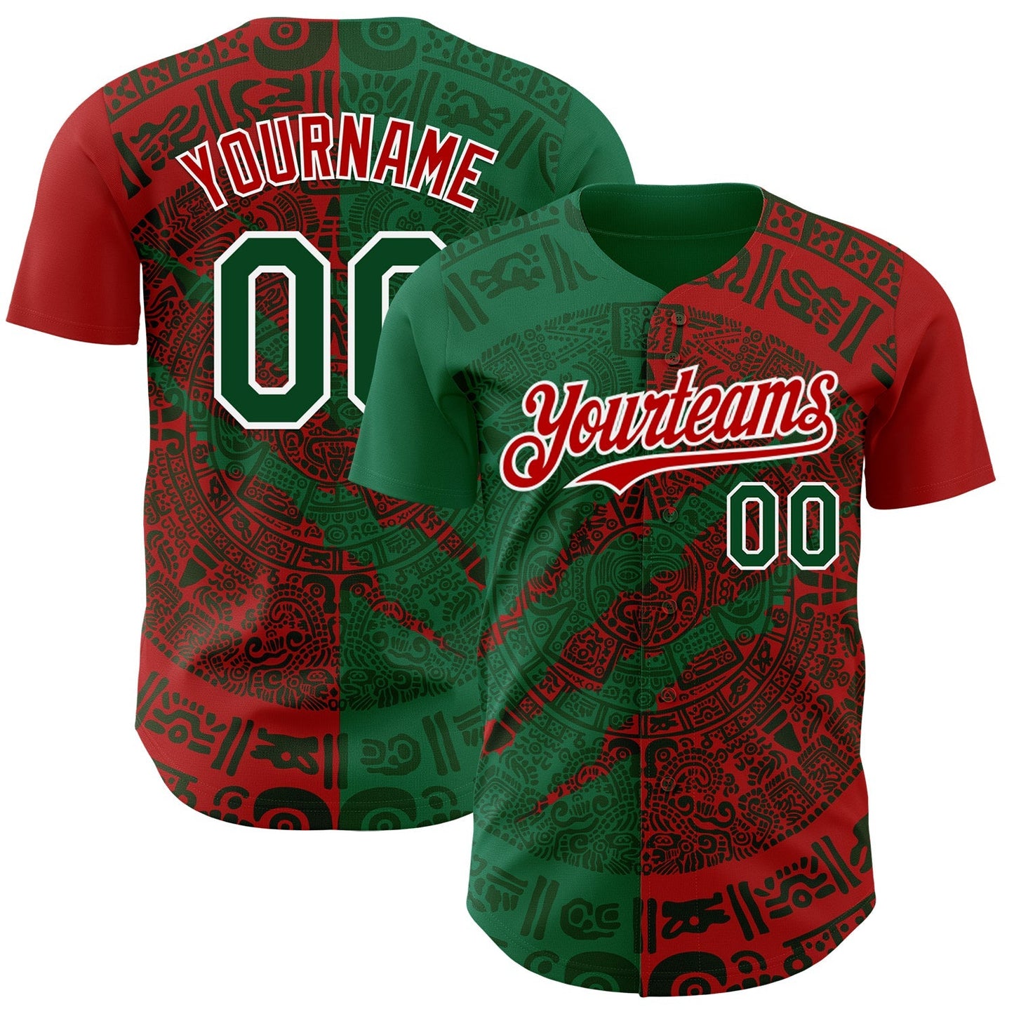 Custom Red Green Kelly Green-White 3D Mexico Scratch Authentic Baseball Jersey baseball jersey product view 1