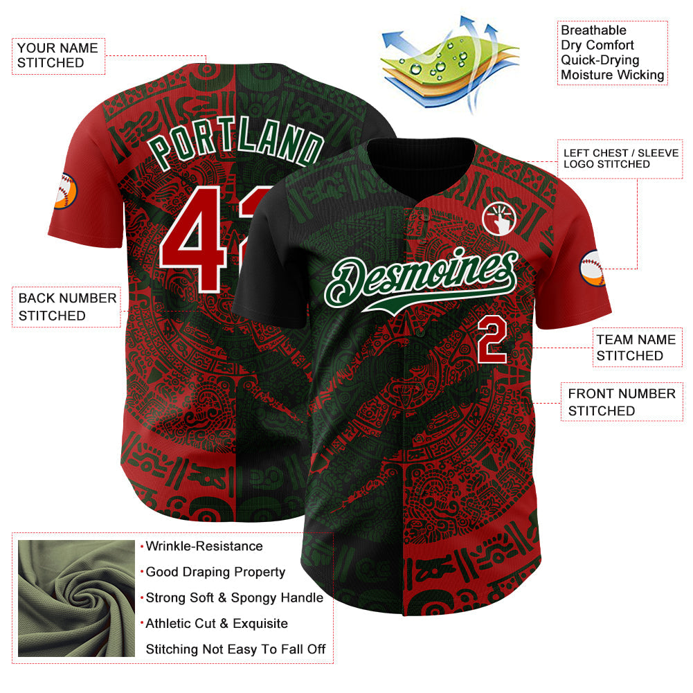 Custom Red Green-White 3D Mexico Scratch Authentic Baseball Jersey baseball jersey product view 3
