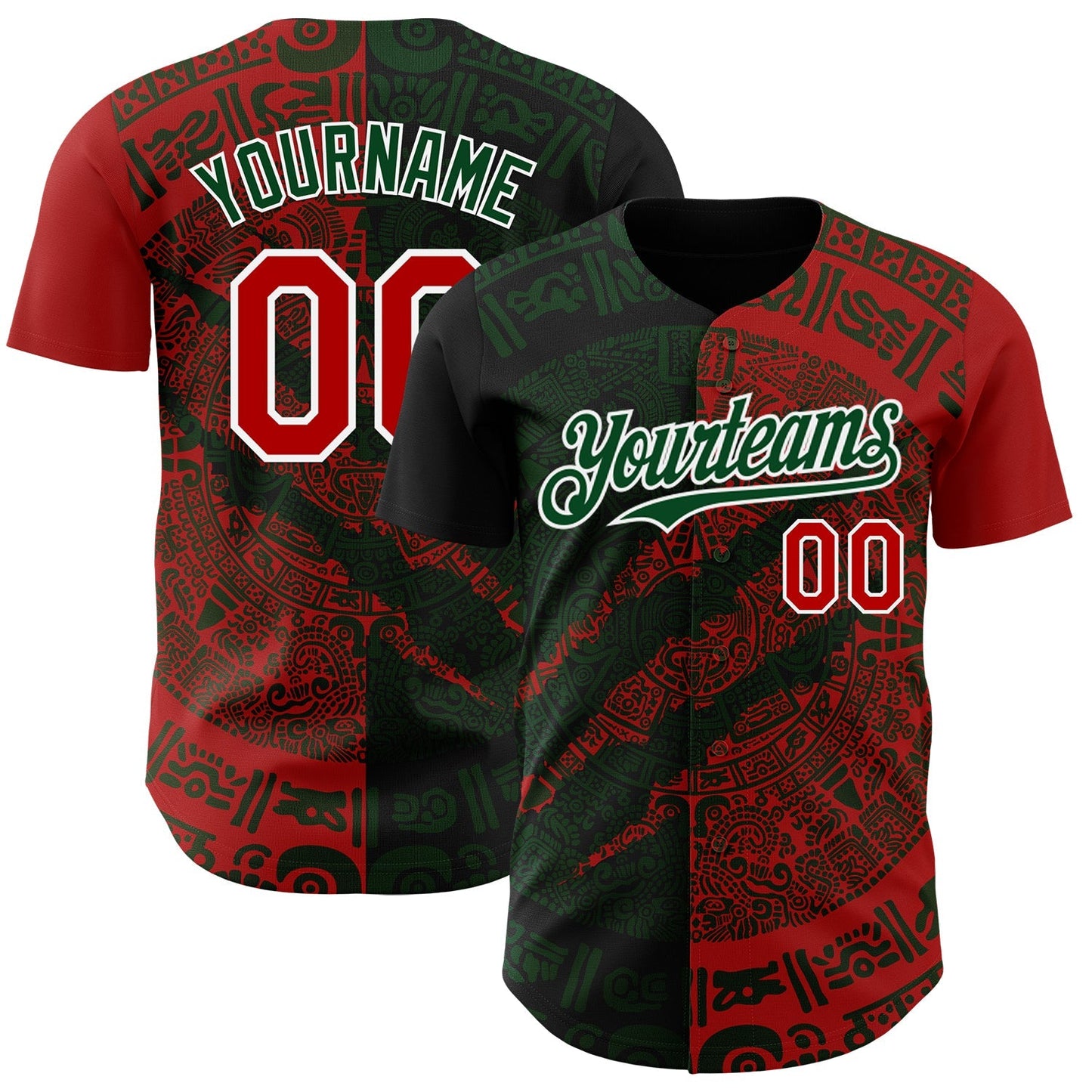 Custom Red Green-White 3D Mexico Scratch Authentic Baseball Jersey baseball jersey product view 1