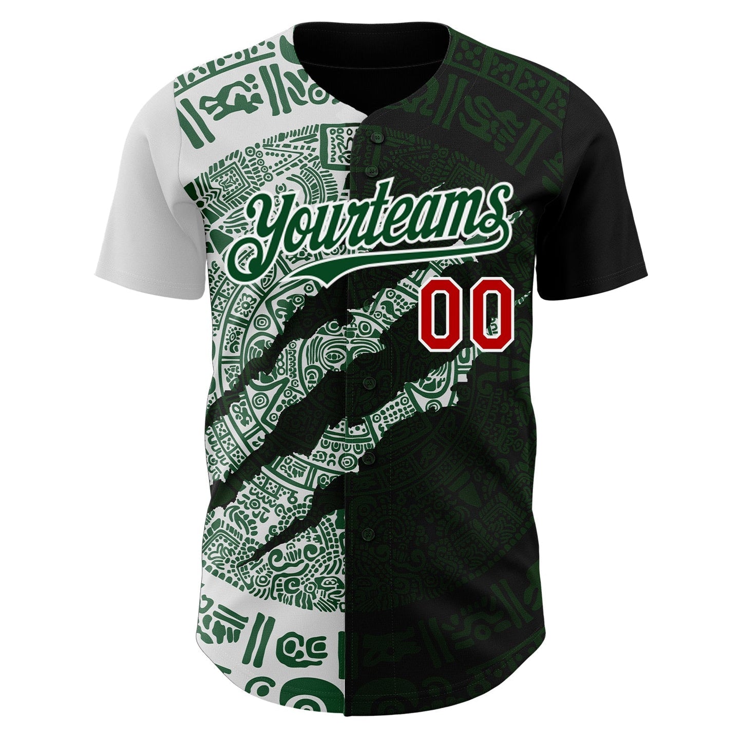 Custom Black Red Green-White 3D Mexico Scratch Authentic Baseball Jersey baseball jersey product view 2