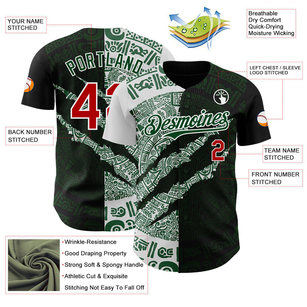 Custom Black Red Green-White 3D Mexico Scratch Authentic Baseball Jersey baseball jersey product view 3