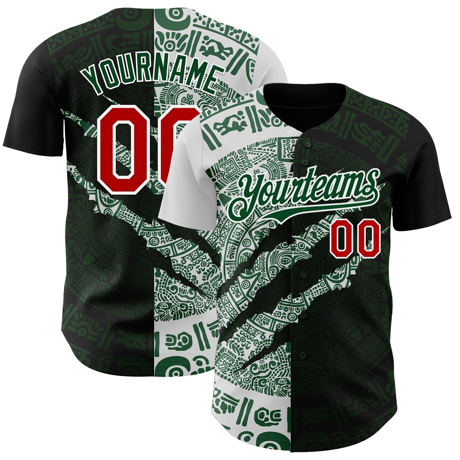 Custom Black Red Green-White 3D Mexico Scratch Authentic Baseball Jersey baseball jersey product view 1