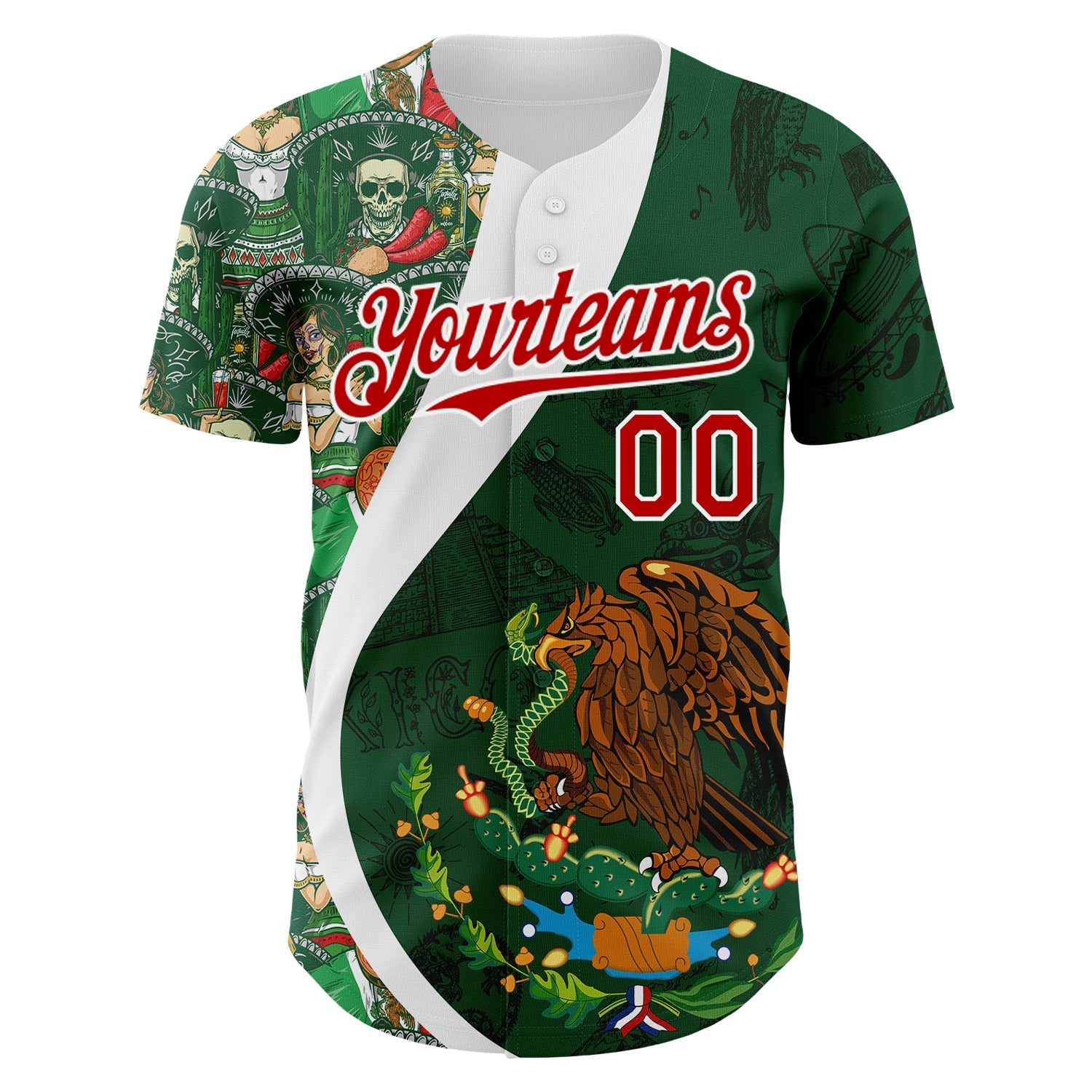 Custom Green Red Kelly Green-White 3D Mexico Authentic Baseball Jersey baseball jersey product view 2