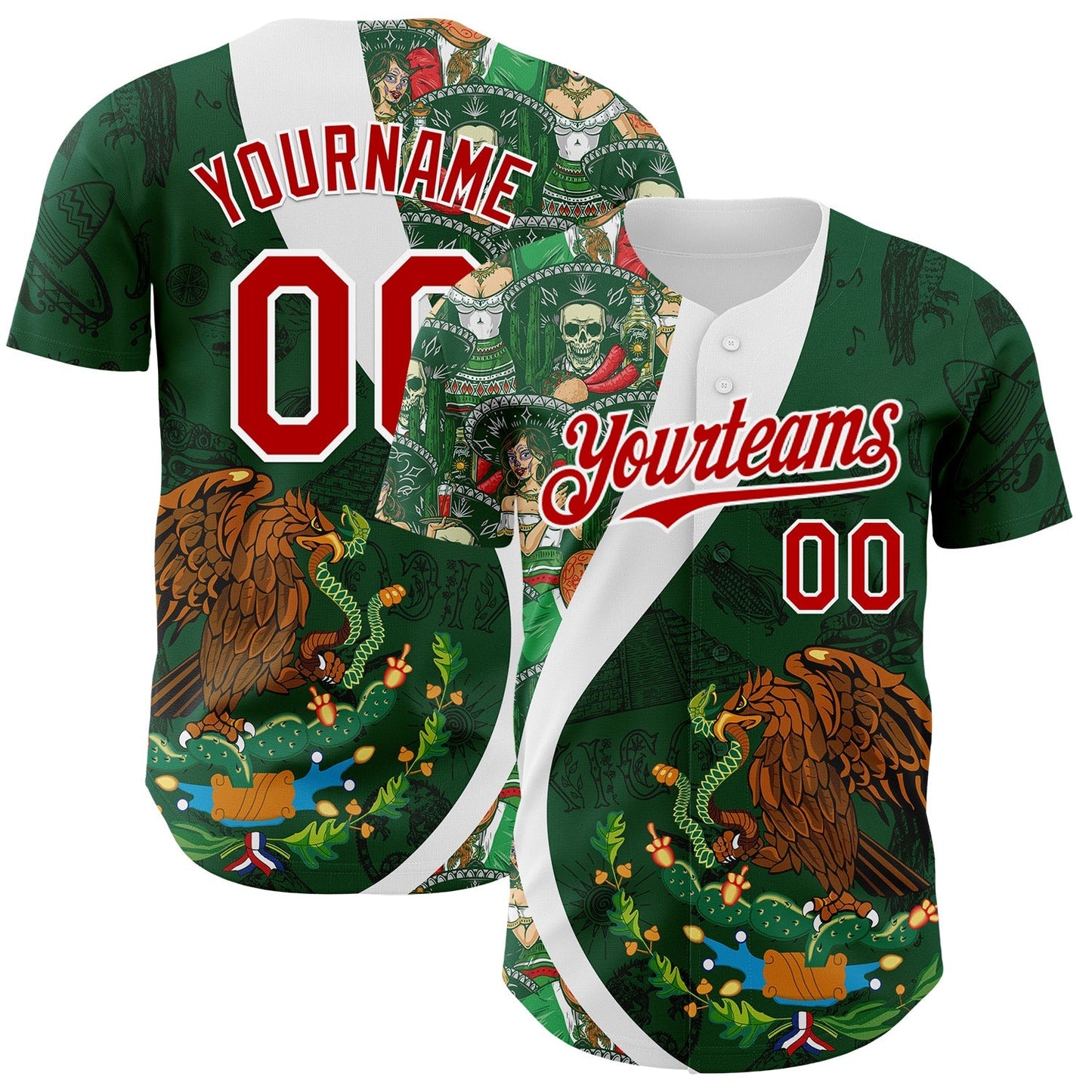 Custom Green Red Kelly Green-White 3D Mexico Authentic Baseball Jersey baseball jersey product view 1