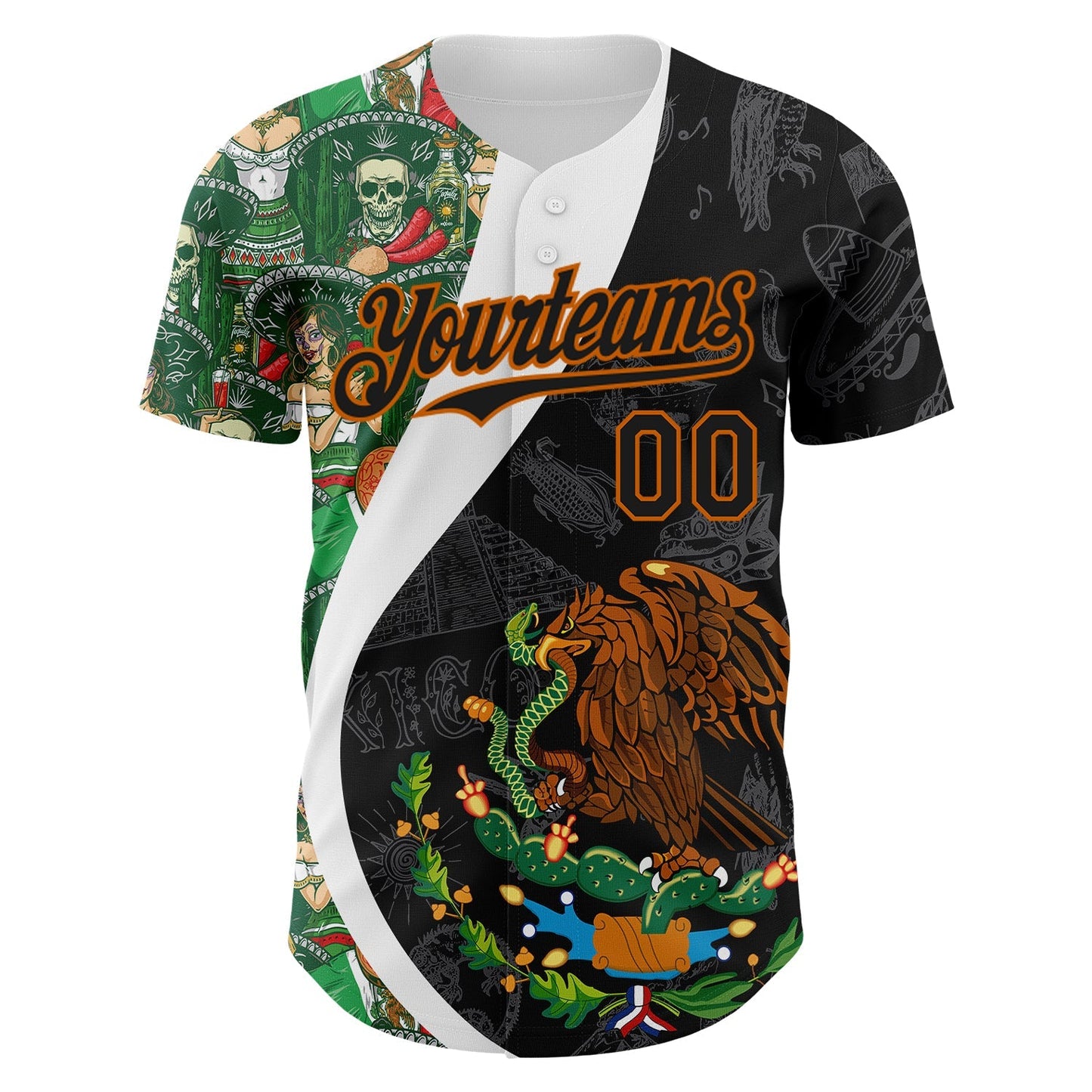 Custom Black Kelly Green Texas Orange-White 3D Mexico Authentic Baseball Jersey baseball jersey product view 2