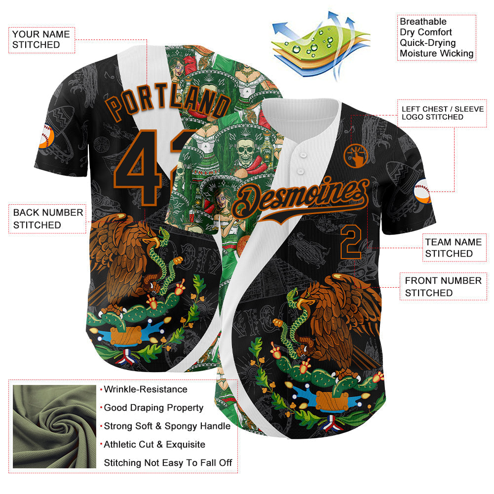Custom Black Kelly Green Texas Orange-White 3D Mexico Authentic Baseball Jersey baseball jersey product view 3