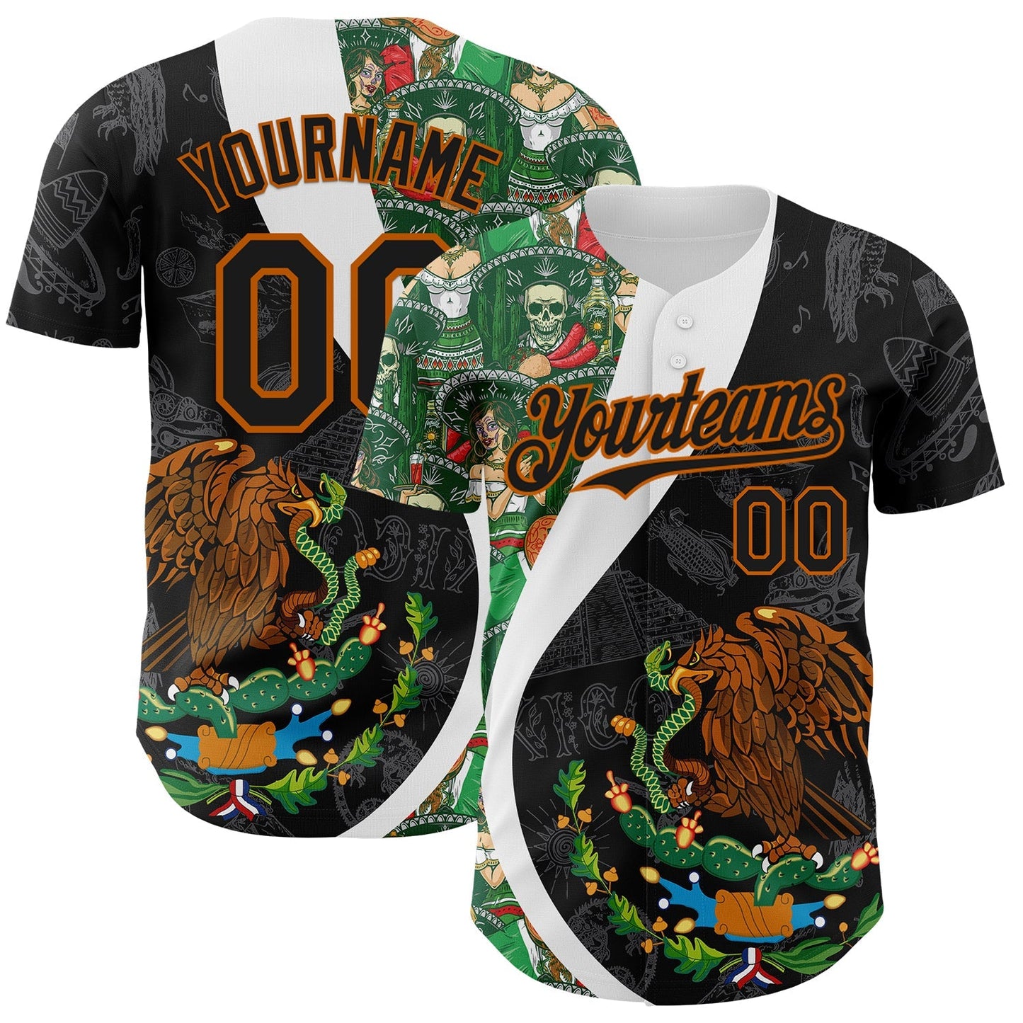 Custom Black Kelly Green Texas Orange-White 3D Mexico Authentic Baseball Jersey baseball jersey product view 1