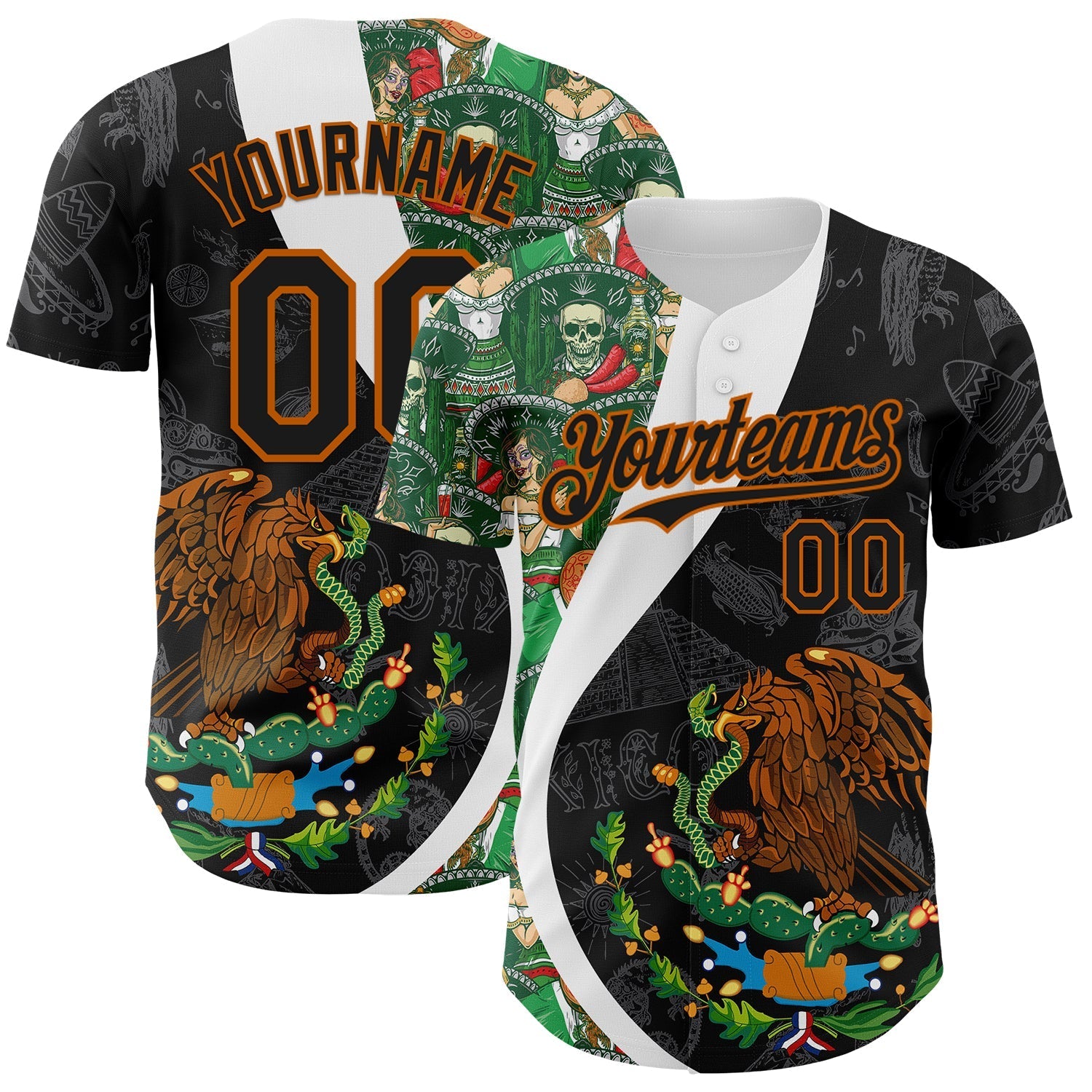 Custom Black Kelly Green Texas Orange-White 3D Mexico Authentic Baseball Jersey baseball jersey product view 1