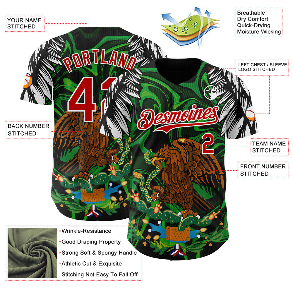 Custom Black Red-White 3D Mexico Authentic Baseball Jersey baseball jersey product view 3