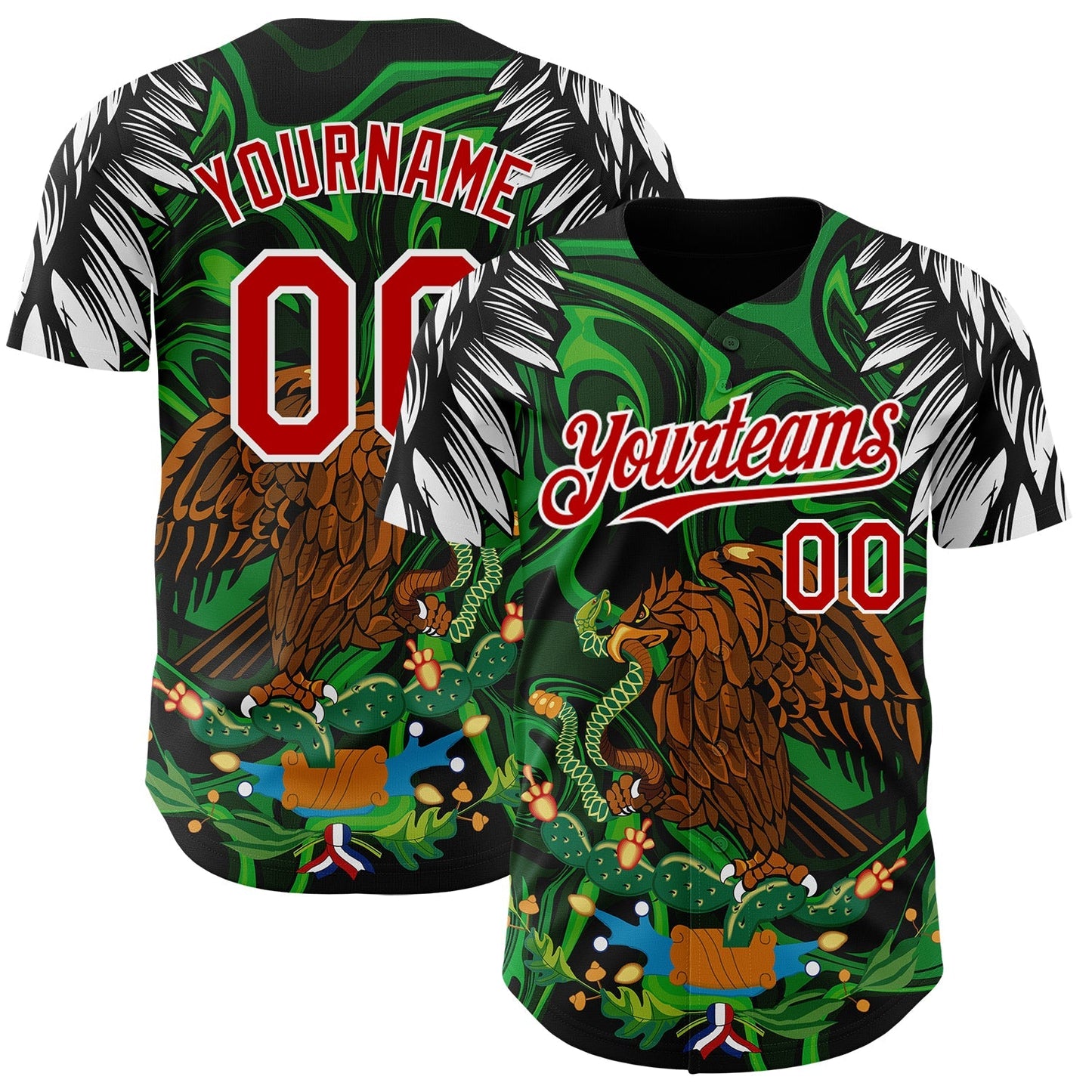Custom Black Red-White 3D Mexico Authentic Baseball Jersey baseball jersey product view 1