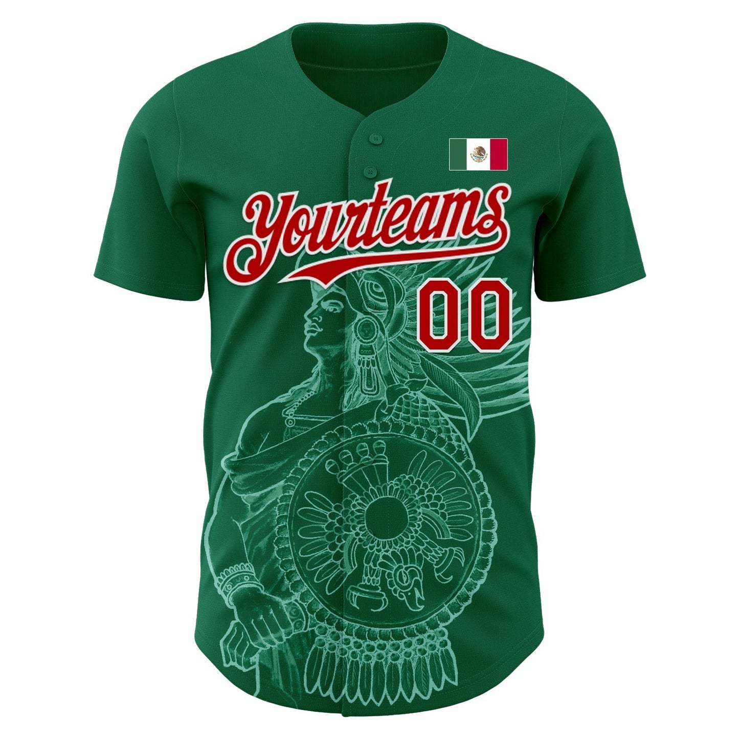 Custom Kelly Green Red-White 3D Mexico Mexican Flag Authentic Baseball Jersey baseball jersey product view 2