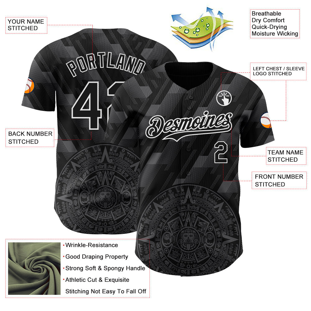 Custom Black Steel Gray-White 3D Mexico Authentic Baseball Jersey baseball jersey product view 3