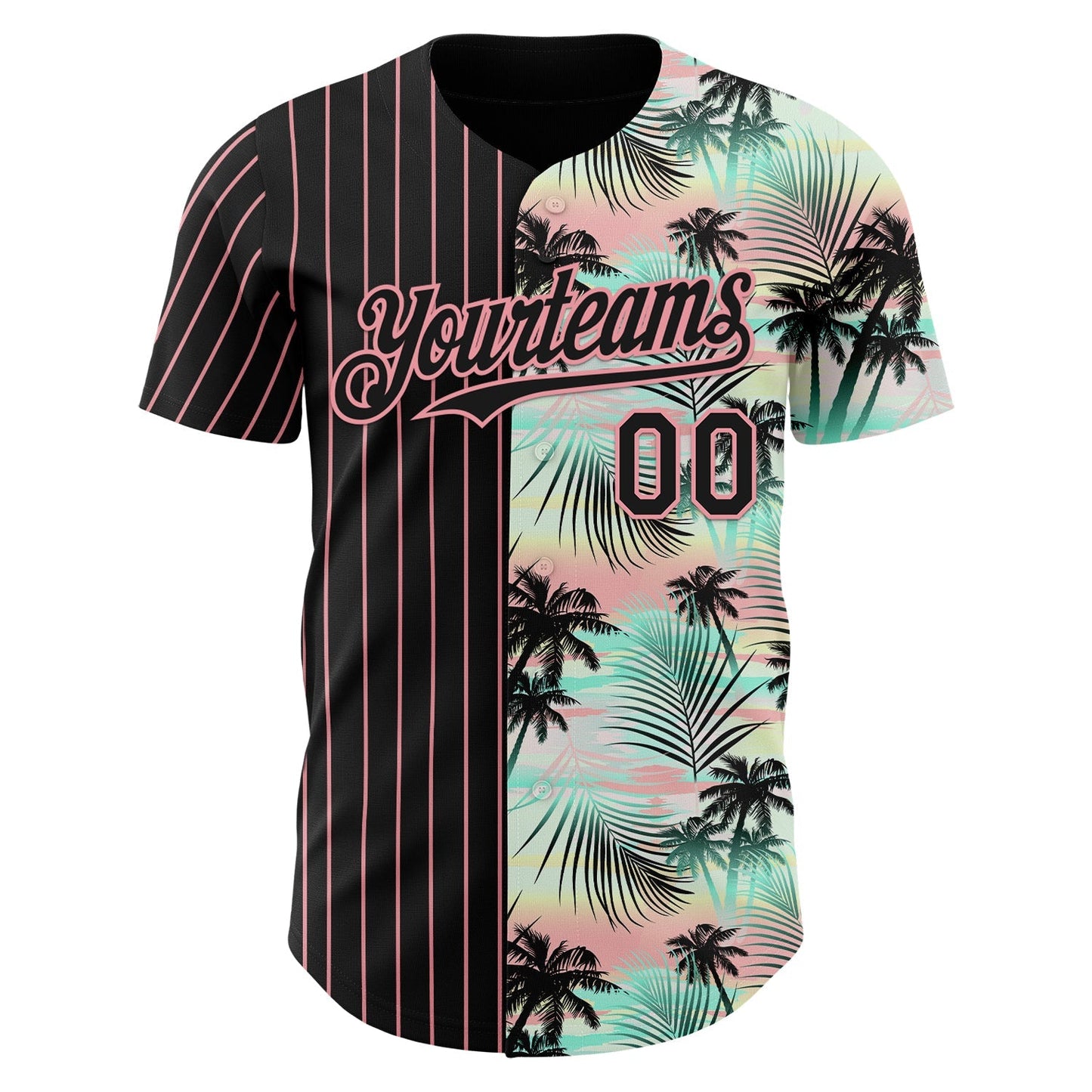 Custom Black Medium Pink 3D Pattern Design Pinstripe Tropical Palm Leaves Authentic Baseball Jersey baseball jersey product view 2