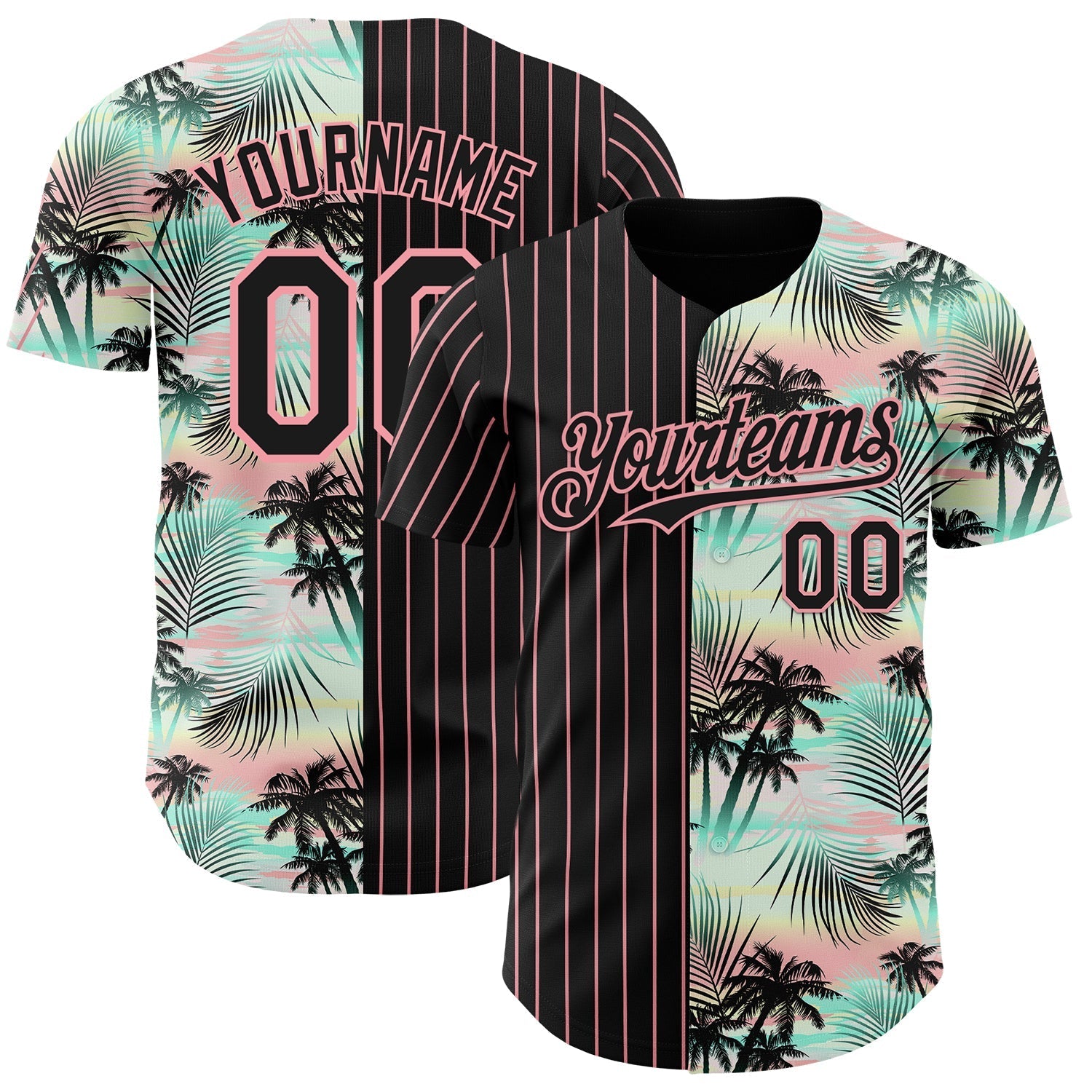 Custom Black Medium Pink 3D Pattern Design Pinstripe Tropical Palm Leaves Authentic Baseball Jersey baseball jersey product view 1