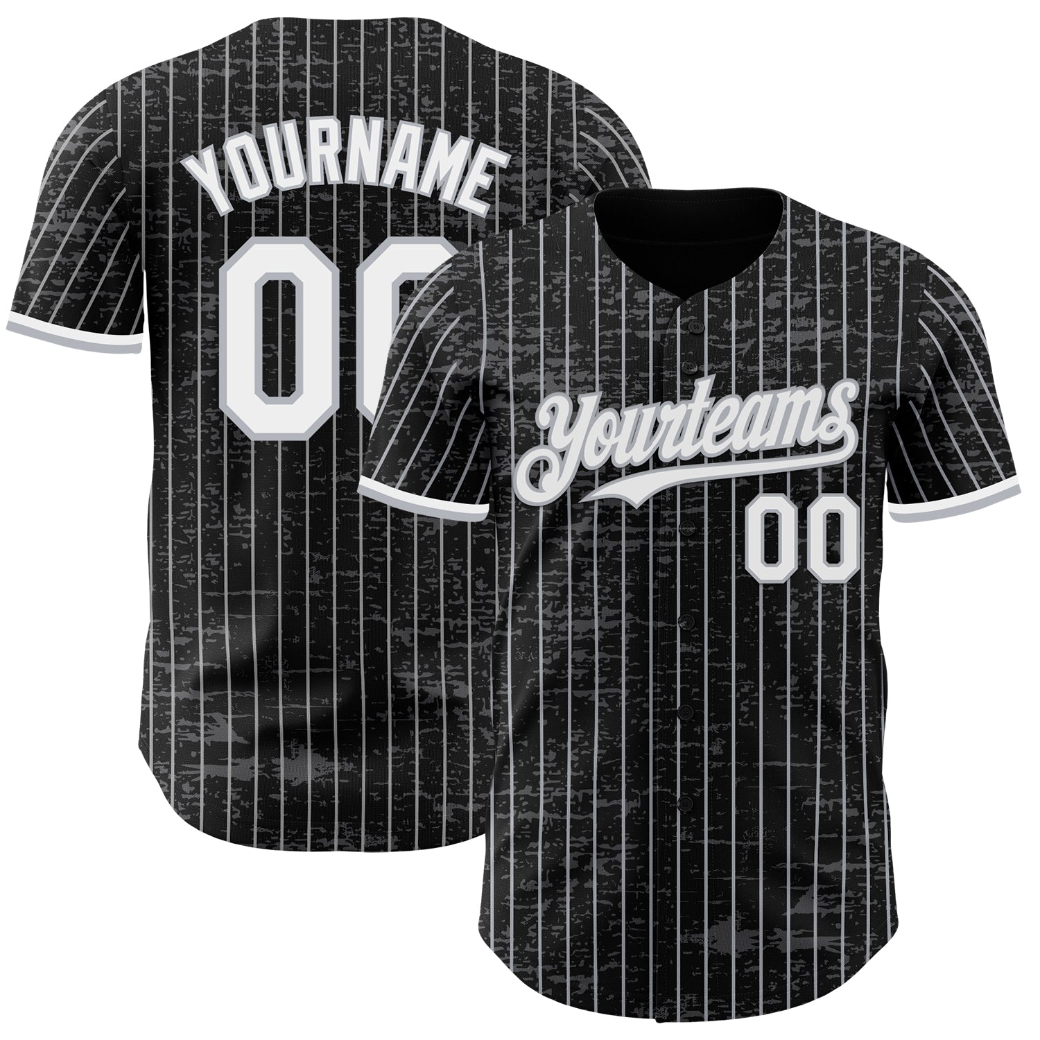 Custom Black Gray Pinstripe White 3D Pattern Design Fragment Art Authentic Baseball Jersey baseball jersey product view 1