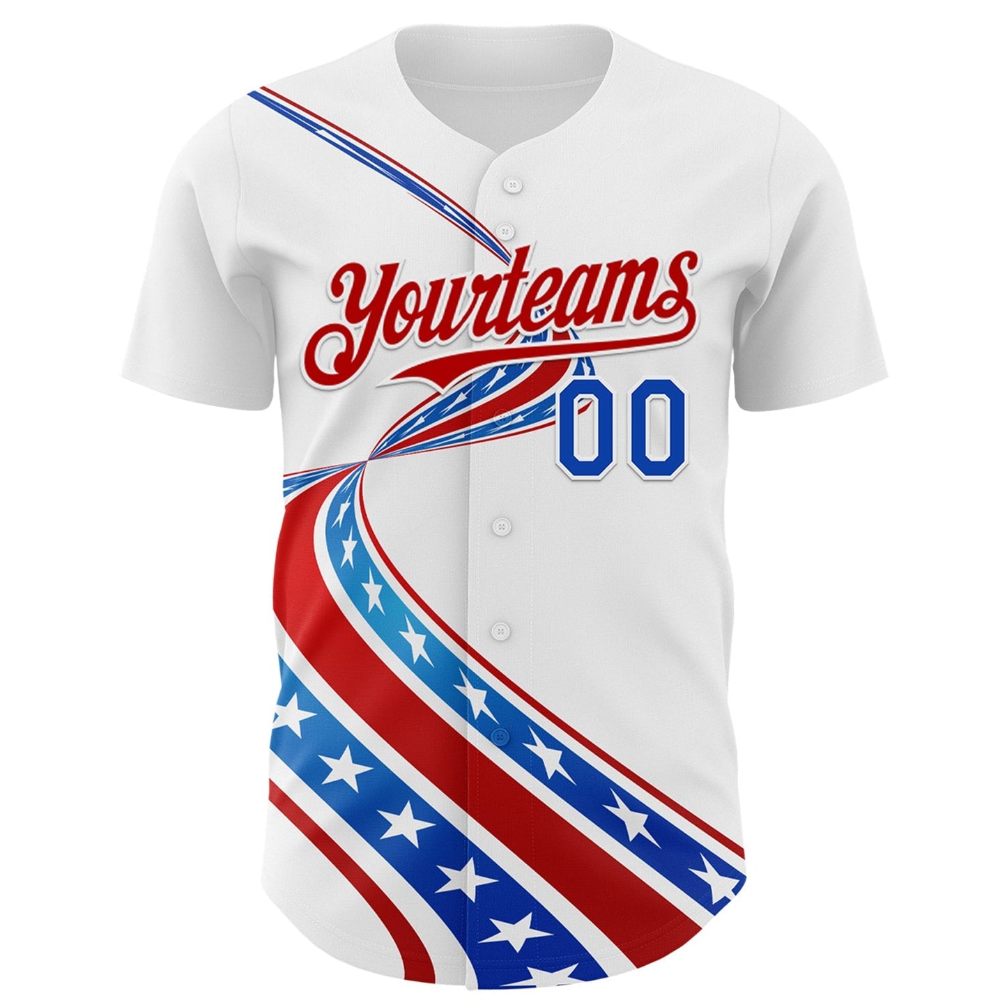 Custom White Thunder Blue-Red 3D Patriotic American Flag Authentic Baseball Jersey baseball jersey product view 2