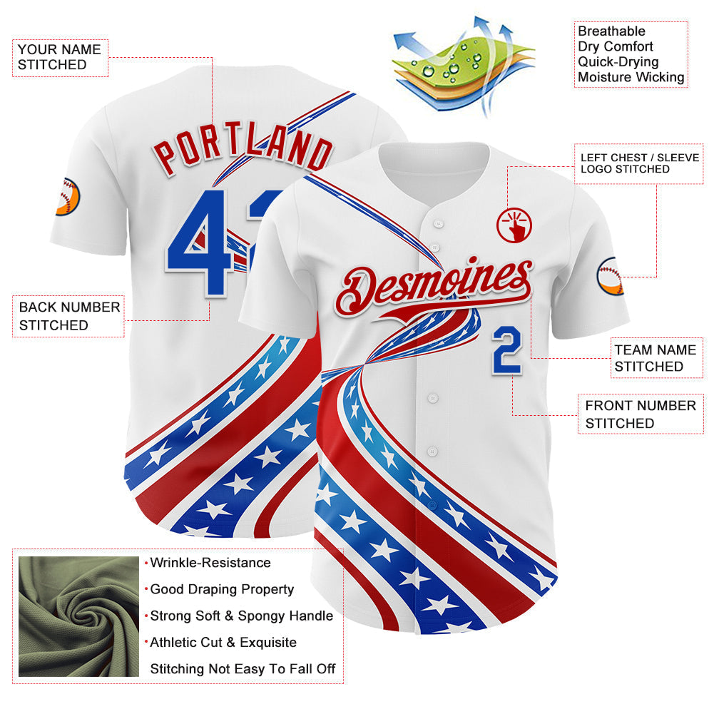 Custom White Thunder Blue-Red 3D Patriotic American Flag Authentic Baseball Jersey baseball jersey product view 3
