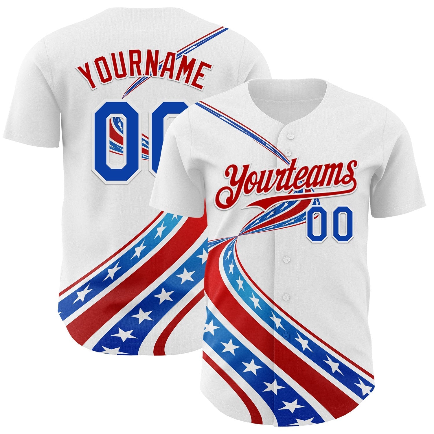 Custom White Thunder Blue-Red 3D Patriotic American Flag Authentic Baseball Jersey baseball jersey product view 1