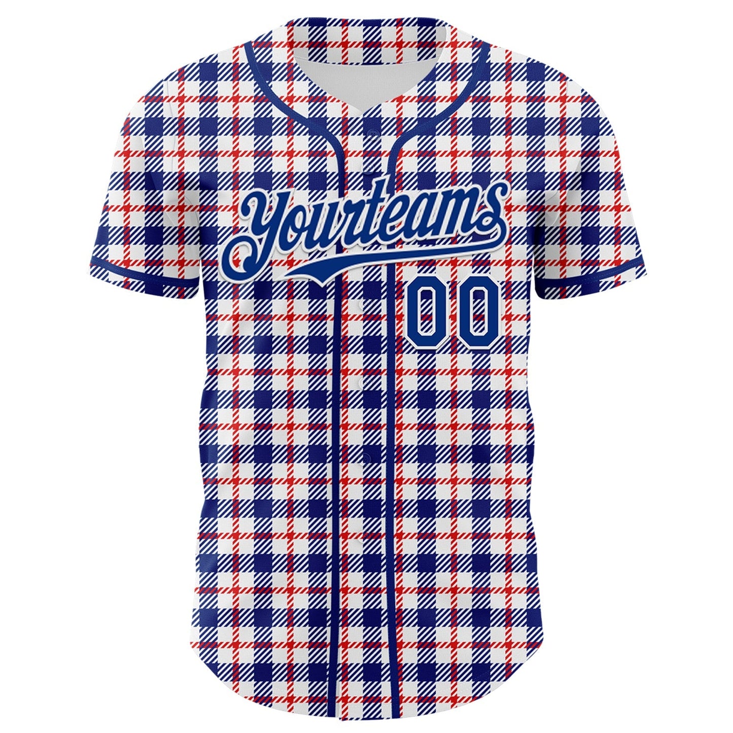 Custom White Royal-Red 3D Pattern Design Patriotic American Symbol Plaid Authentic Baseball Jersey baseball jersey product view 2