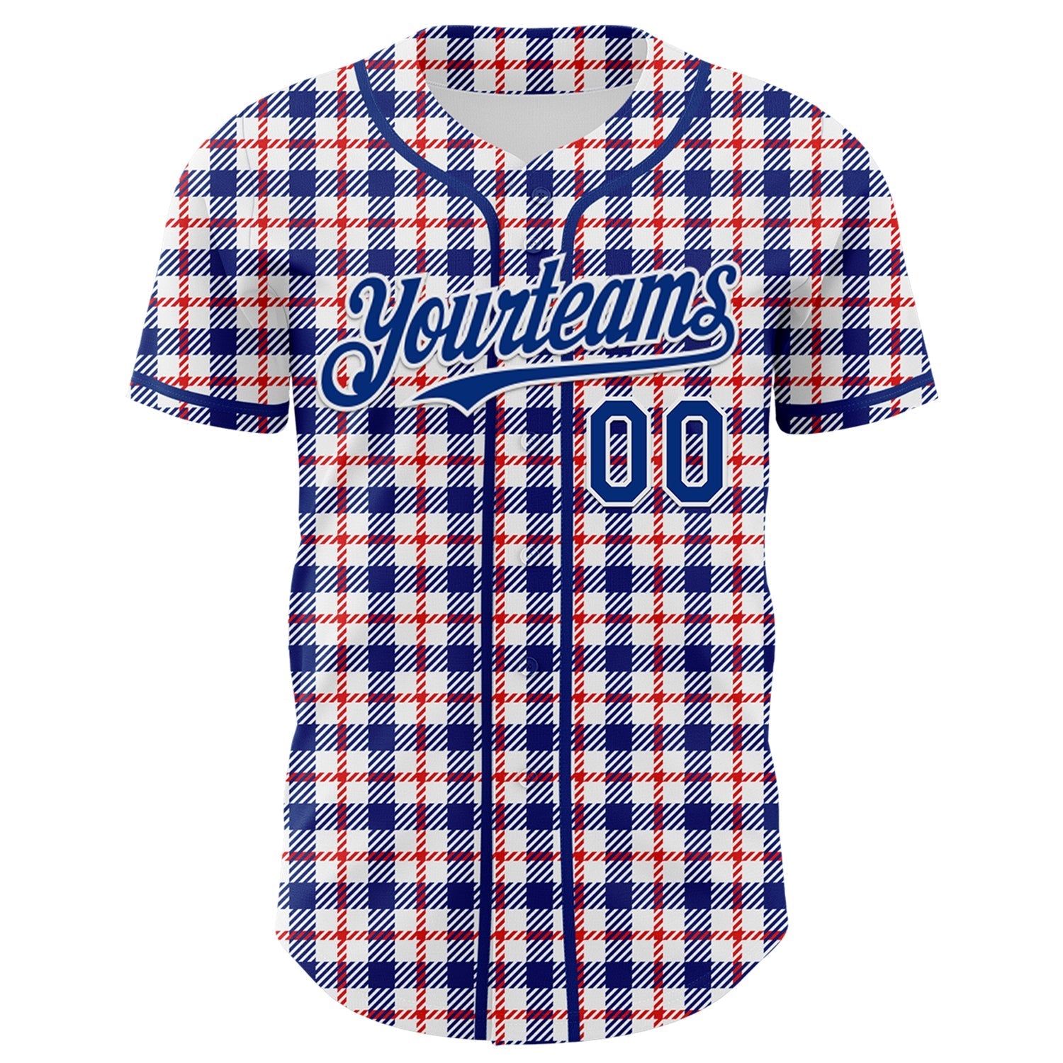 Custom White Royal-Red 3D Pattern Design Patriotic American Symbol Plaid Authentic Baseball Jersey baseball jersey product view 2