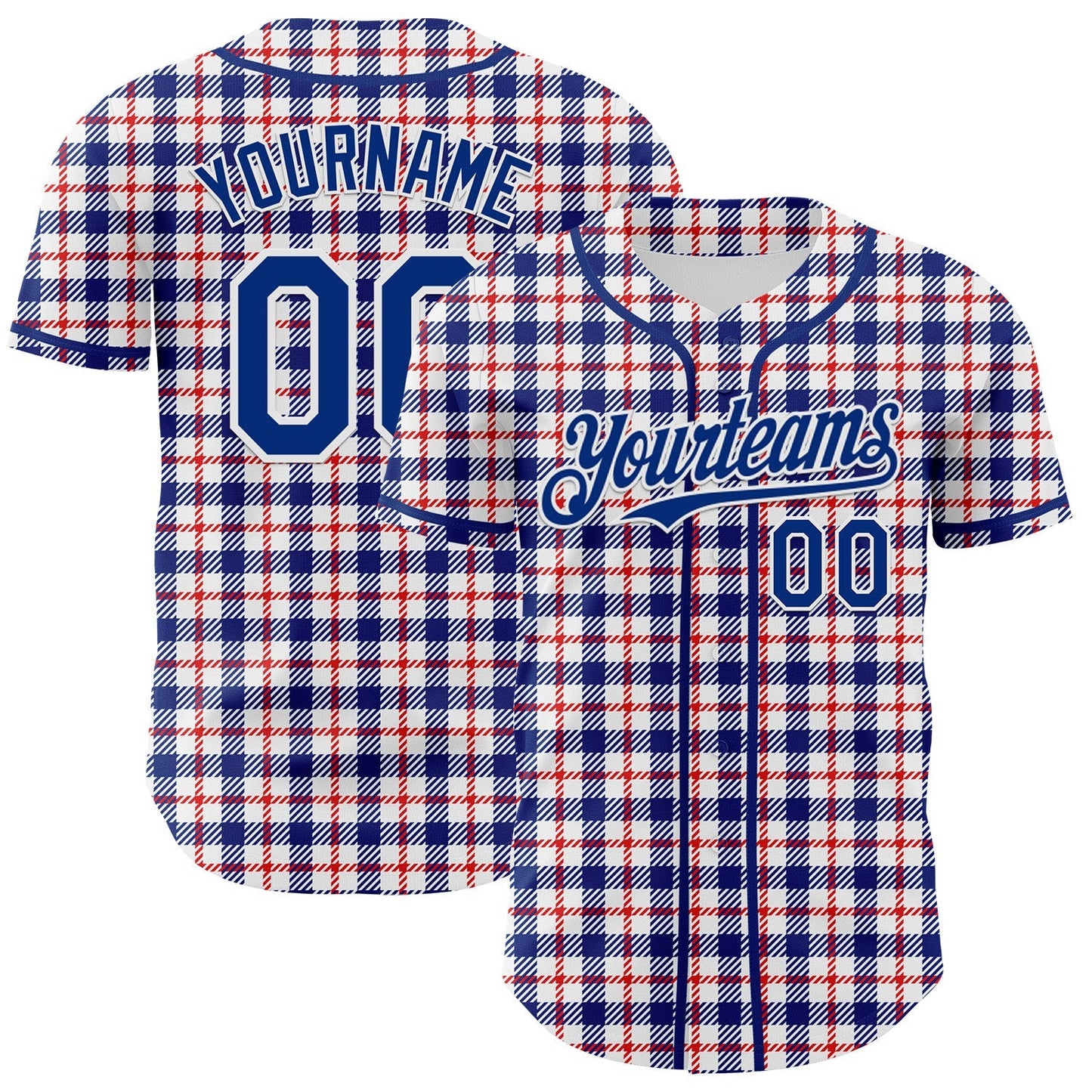 Custom White Royal-Red 3D Pattern Design Patriotic American Symbol Plaid Authentic Baseball Jersey baseball jersey product view 1