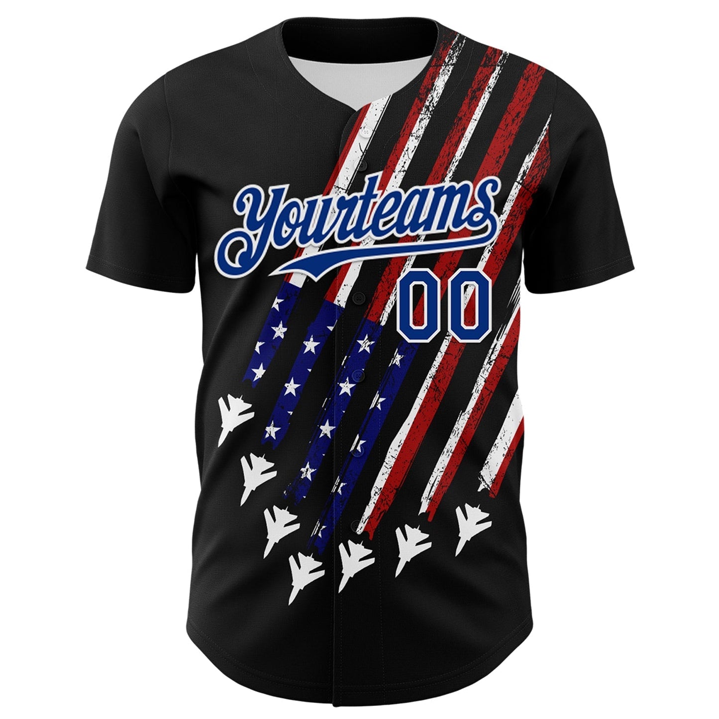 Custom Black Royal Red-White 3D Patriotic American Flag Authentic Baseball Jersey baseball jersey product view 2