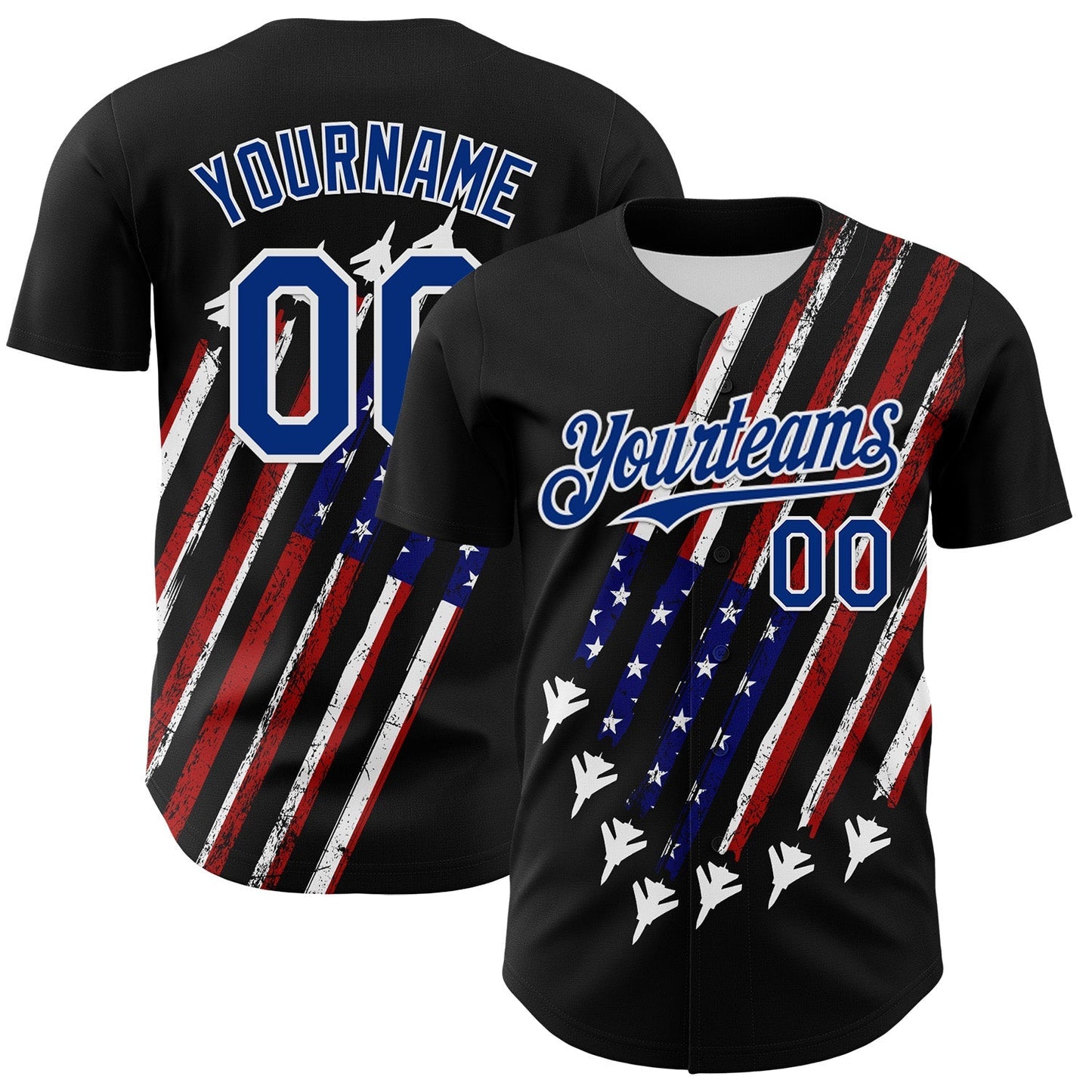 Custom Black Royal Red-White 3D Patriotic American Flag Authentic Baseball Jersey baseball jersey product view 1