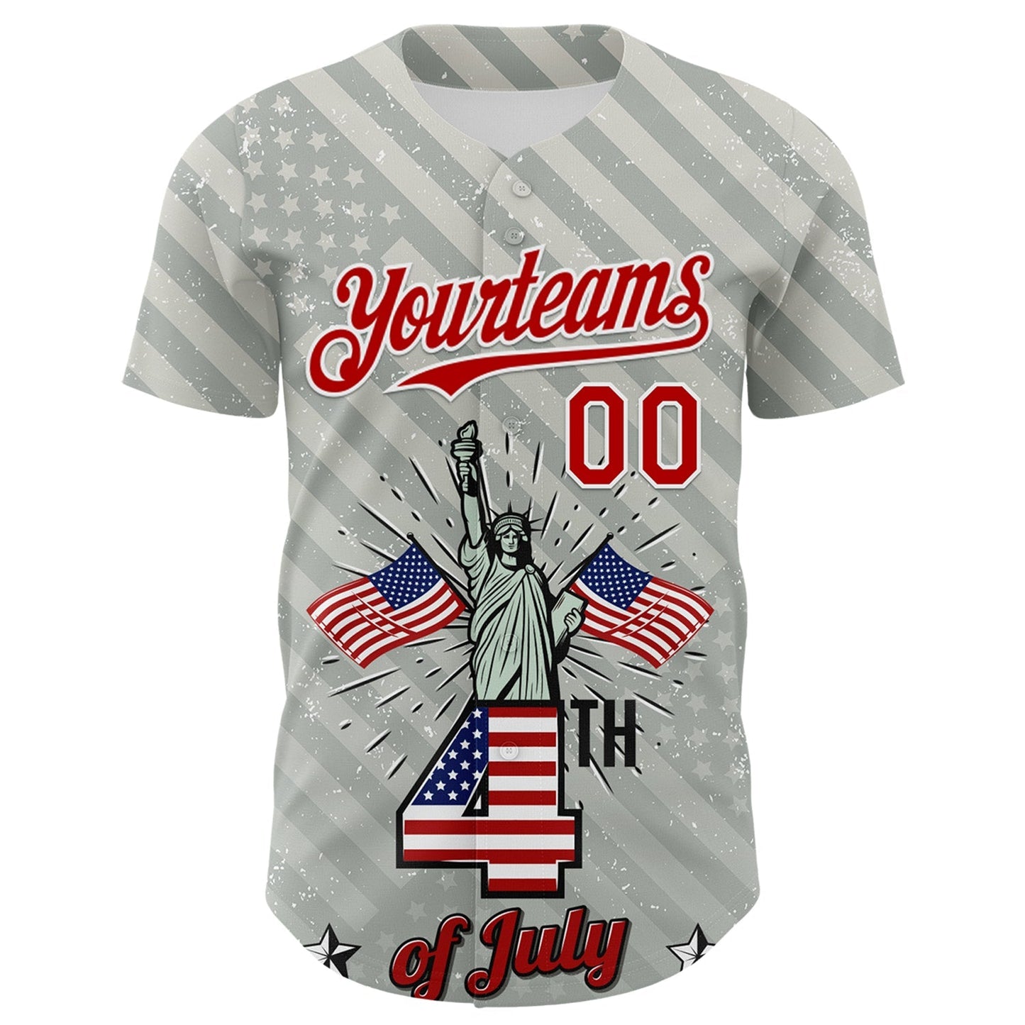 Custom Gray Red-White 3D Patriotic American Flag And Statue of Liberty Authentic Baseball Jersey baseball jersey product view 2