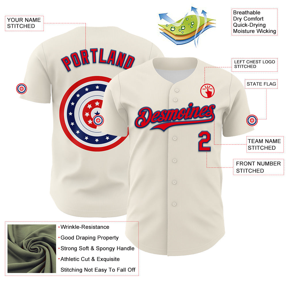 Custom Cream Fire Red-US Navy Blue 3D Patriotic American Flag Authentic Baseball Jersey baseball jersey product view 3